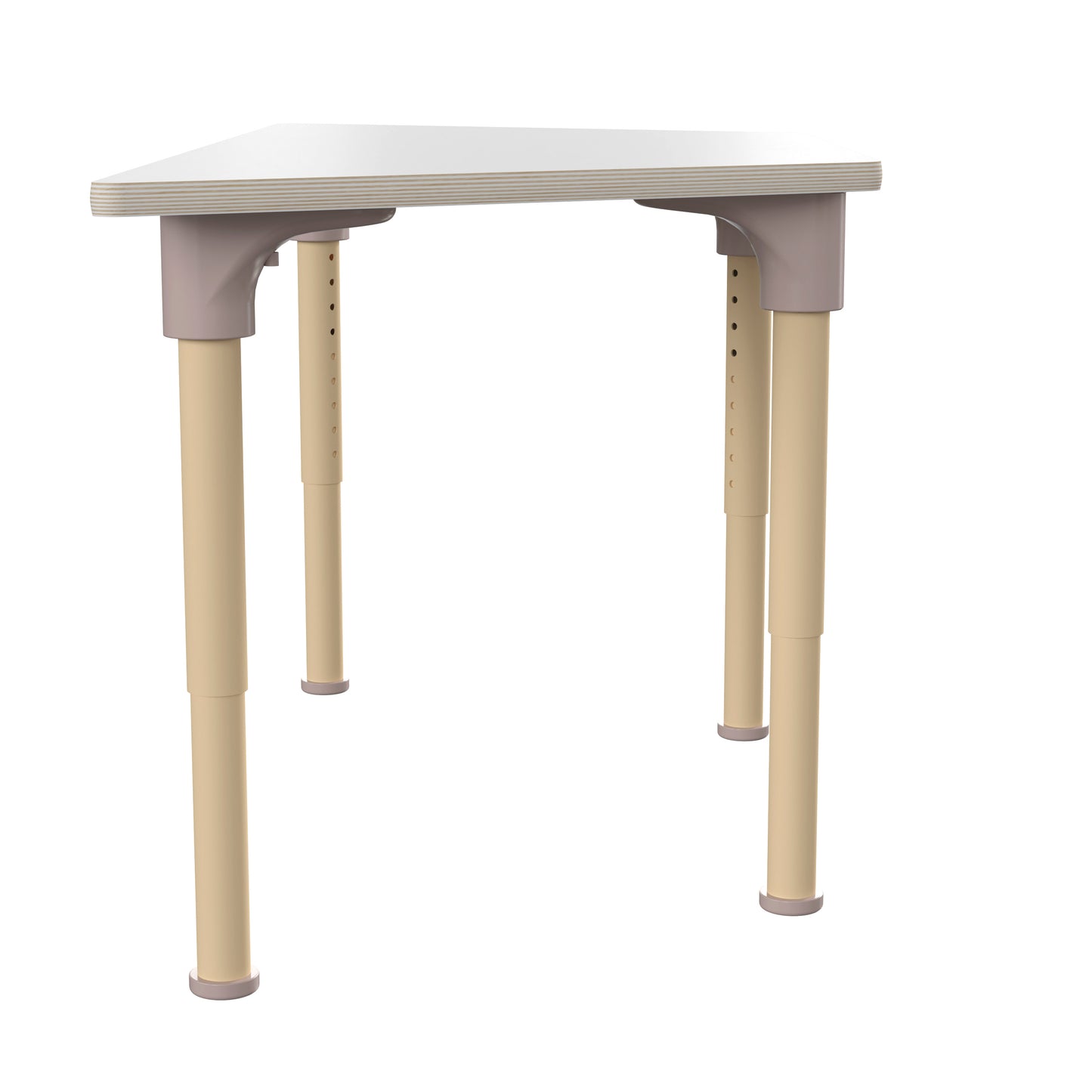 Bright Beginnings 47" Commercial Grade Wooden Trapezoid Adjustable Height Classroom Activity Table - Metal Legs Adjust From 15"H - 23"H, Beech/White White Top/Natural Frame