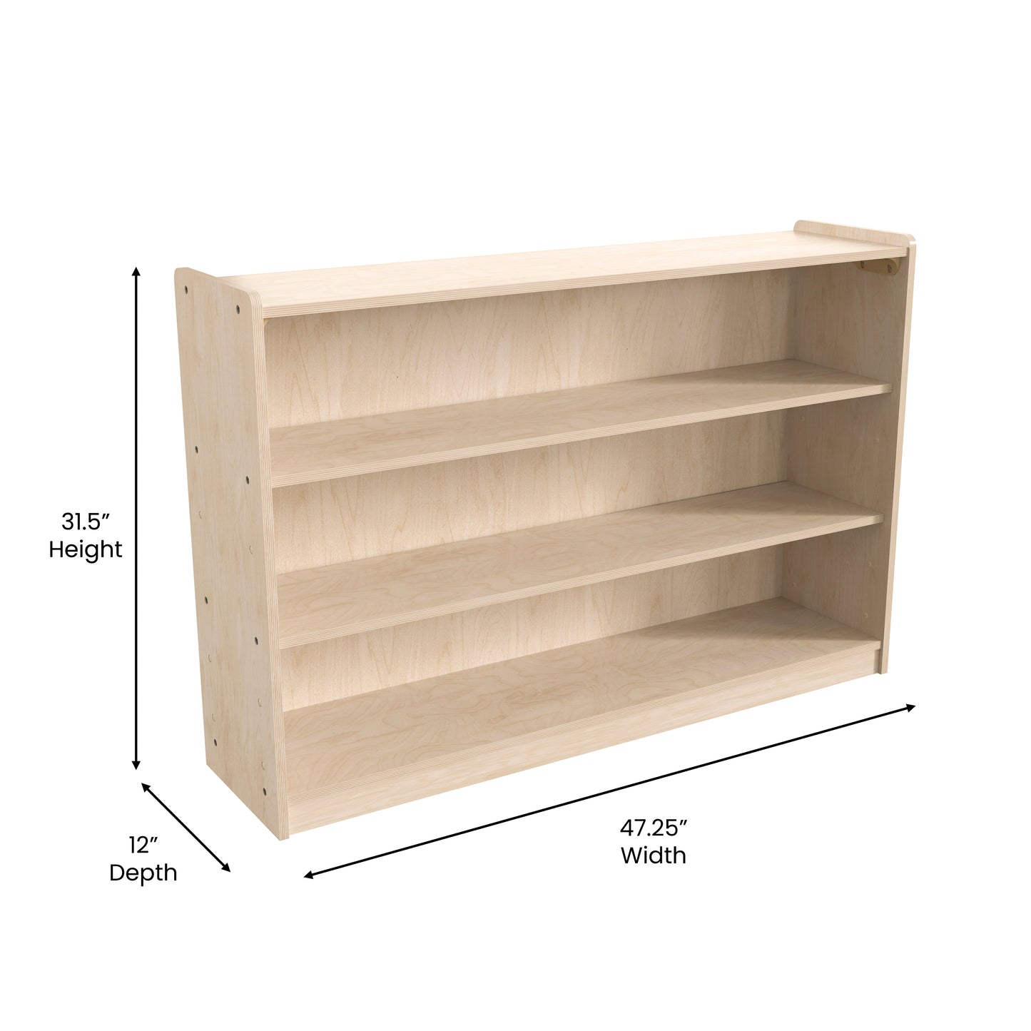 Bright Beginnings Commercial Grade Extra Wide 3 Shelf Wooden Classroom Open Storage Unit, Safe, Kid Friendly Design, Natural Beech