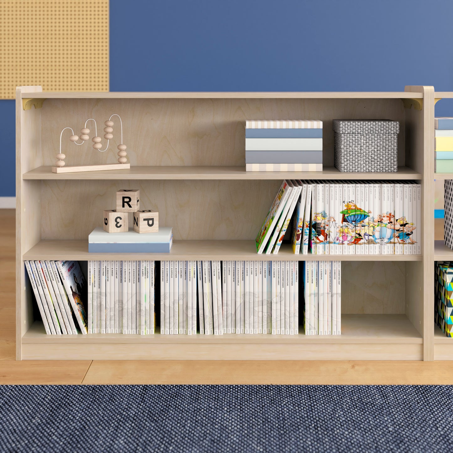 Bright Beginnings Commercial Grade Extra Wide 3 Shelf Wooden Classroom Open Storage Unit, Safe, Kid Friendly Design, Natural Beech