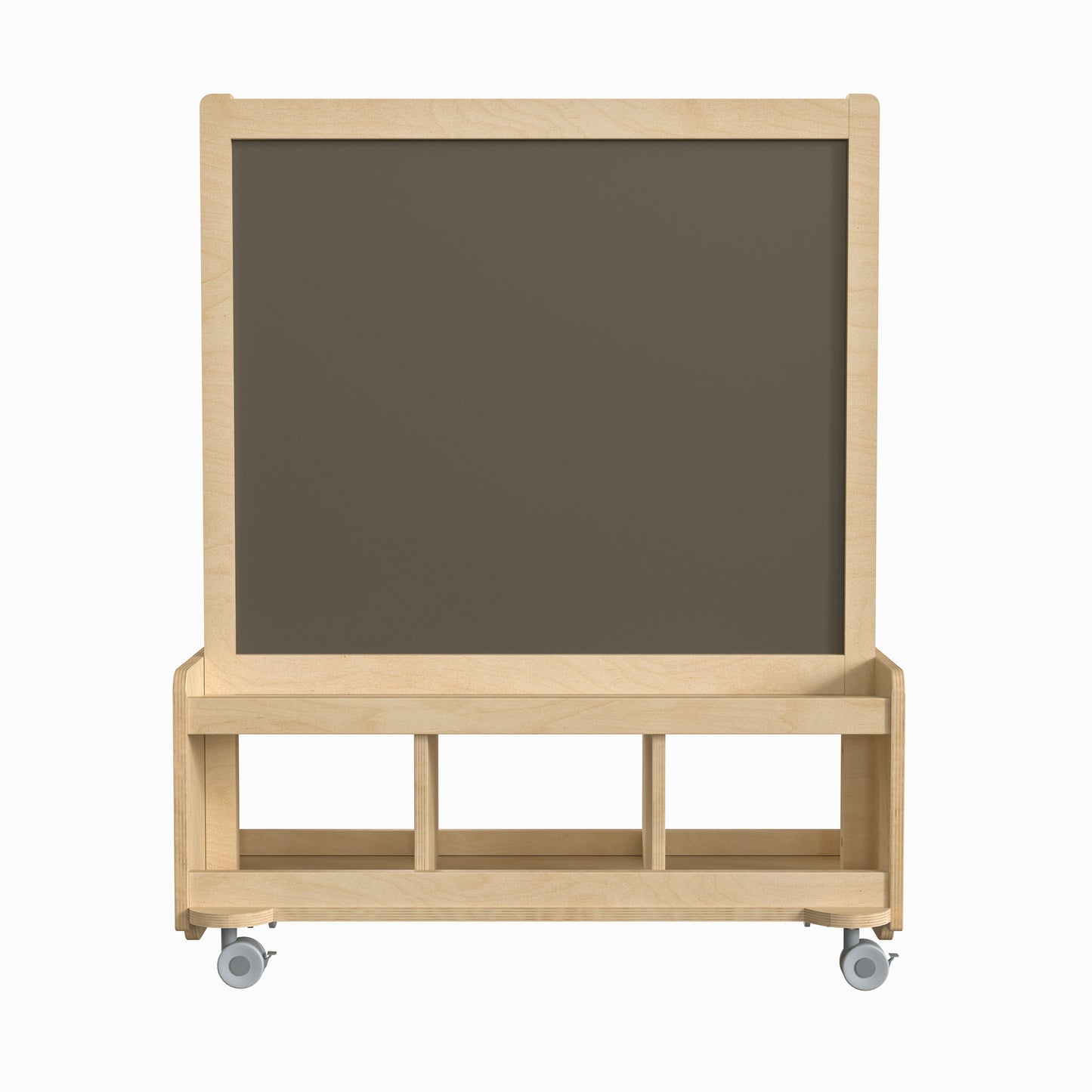 Bright Beginnings Commercial Wooden Mobile Dual Sided 2 Person Art Station with Locking Caster Wheels and Bottom Cubby Storage, Natural Beech