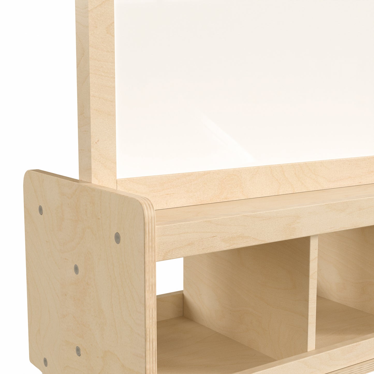 Bright Beginnings Commercial Wooden Mobile Dual Sided 2 Person Art Station with Locking Caster Wheels and Bottom Cubby Storage, Natural Beech