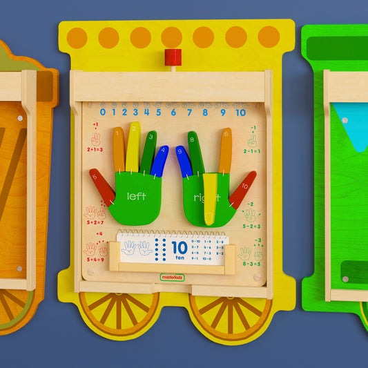 Bright Beginnings Commercial Grade STEAM Wall Activity Board with Natural Finish and Multicolor Accents, Counting Beech