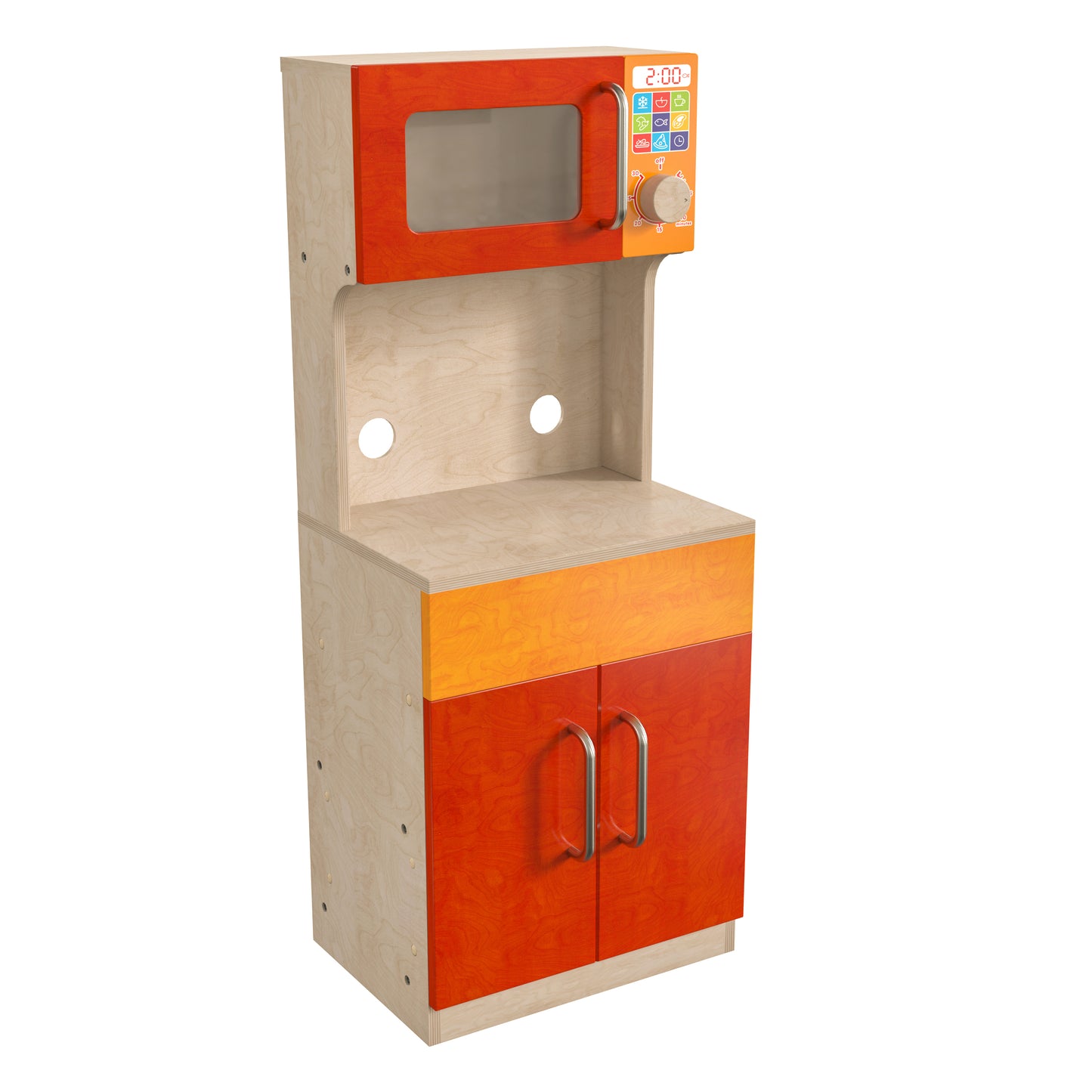Bright Beginnings Commercial Grade Greenguard Certified Wooden Children's Kitchen Cabinet with Microwave Beech