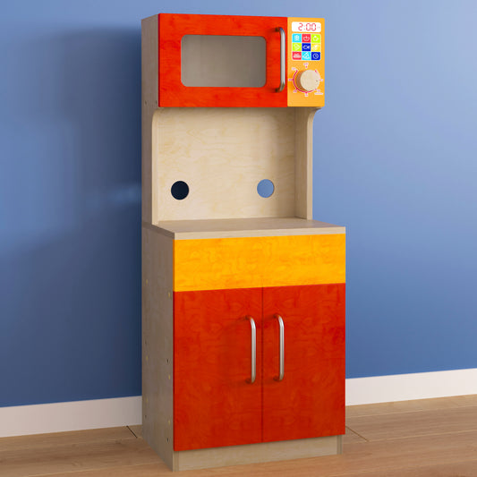 Bright Beginnings Commercial Grade Greenguard Certified Wooden Children's Kitchen Cabinet with Microwave Beech