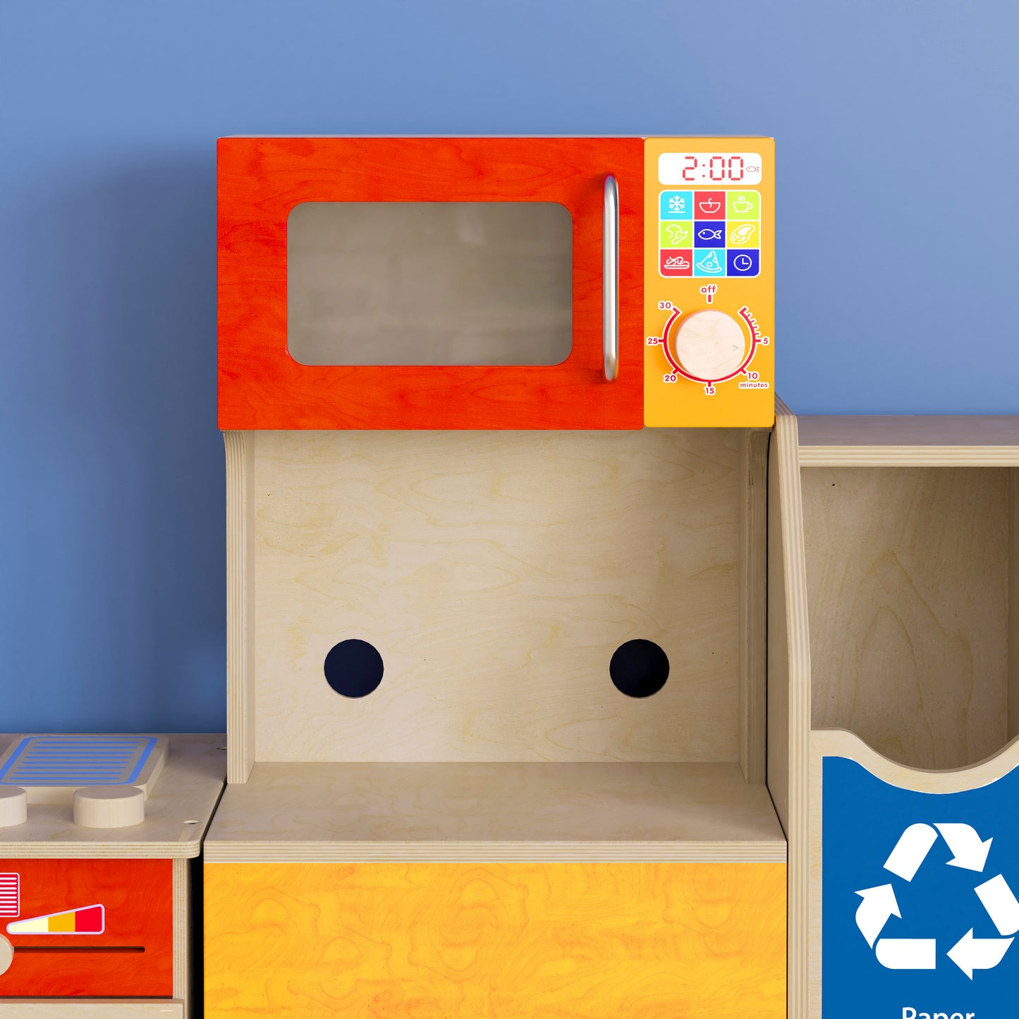 Bright Beginnings Commercial Grade Greenguard Certified Wooden Children's Kitchen Cabinet with Microwave Beech