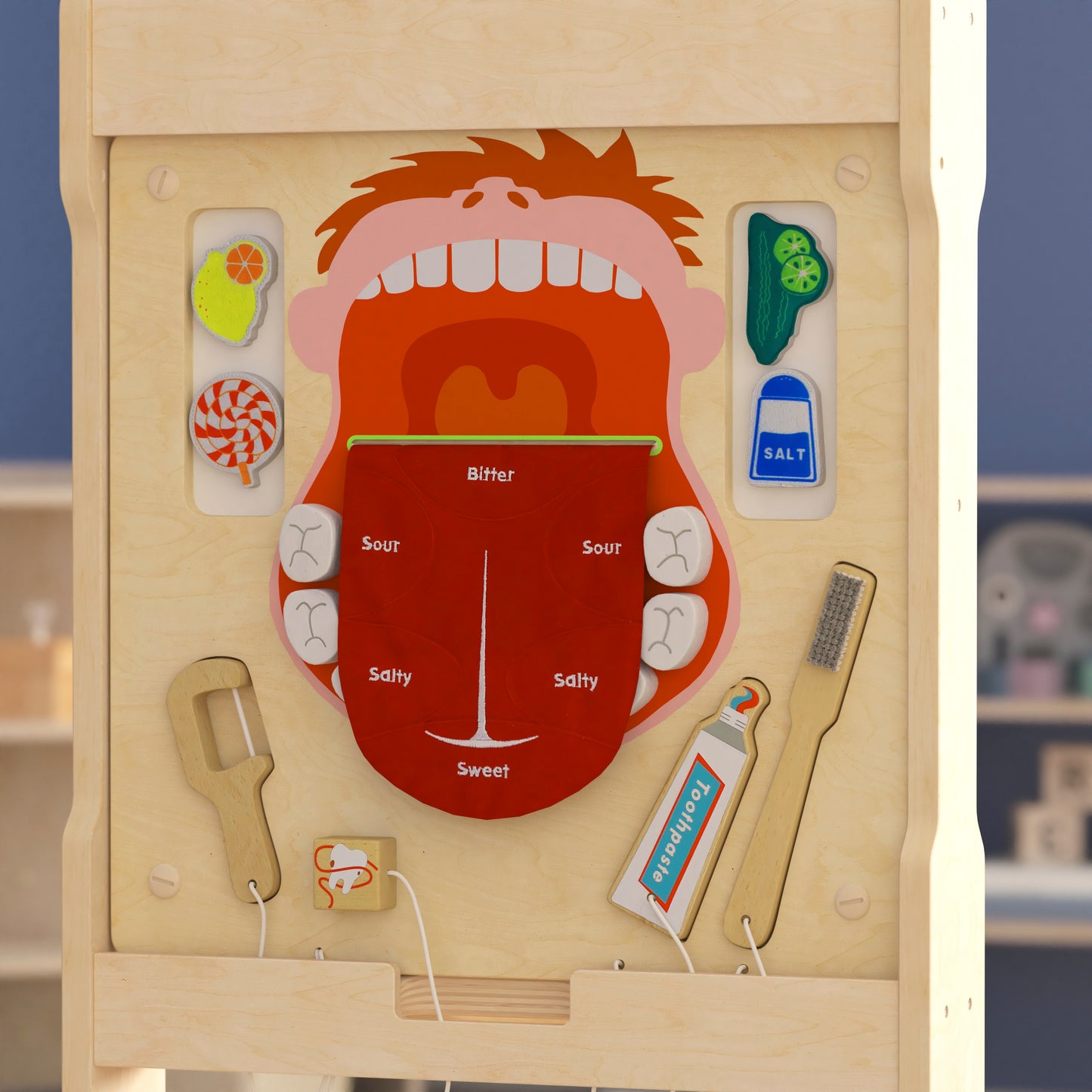 Bright Beginnings Commercial Grade STEAM Wall Activity Board with Natural Finish and Multicolor Accents, Dental Hygiene Beech/Multi