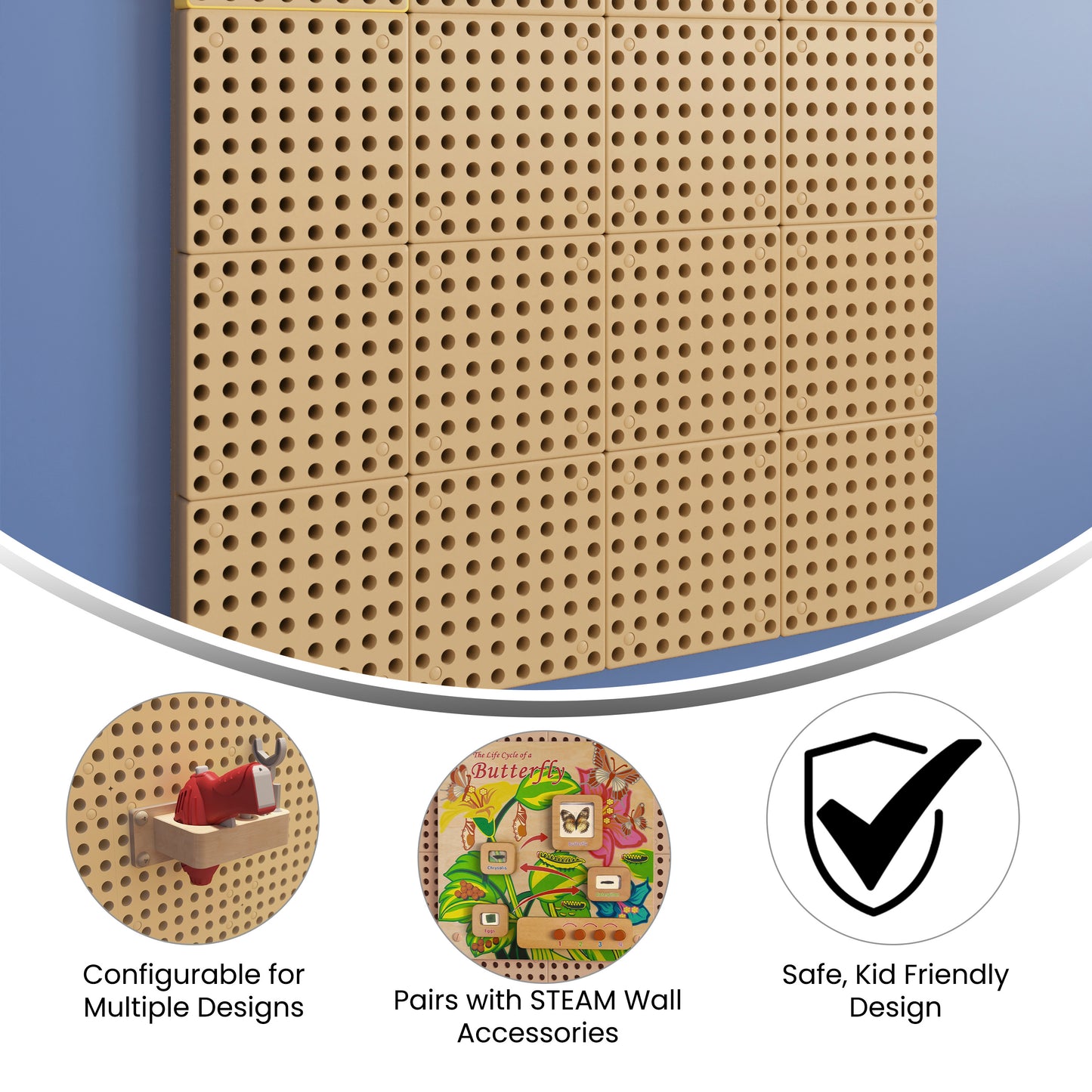 Bright Beginnings Commercial Grade Multipurpose Modular STEAM Wall Peg System Panel - 31.5"L x 31.5"H, Natural Natural