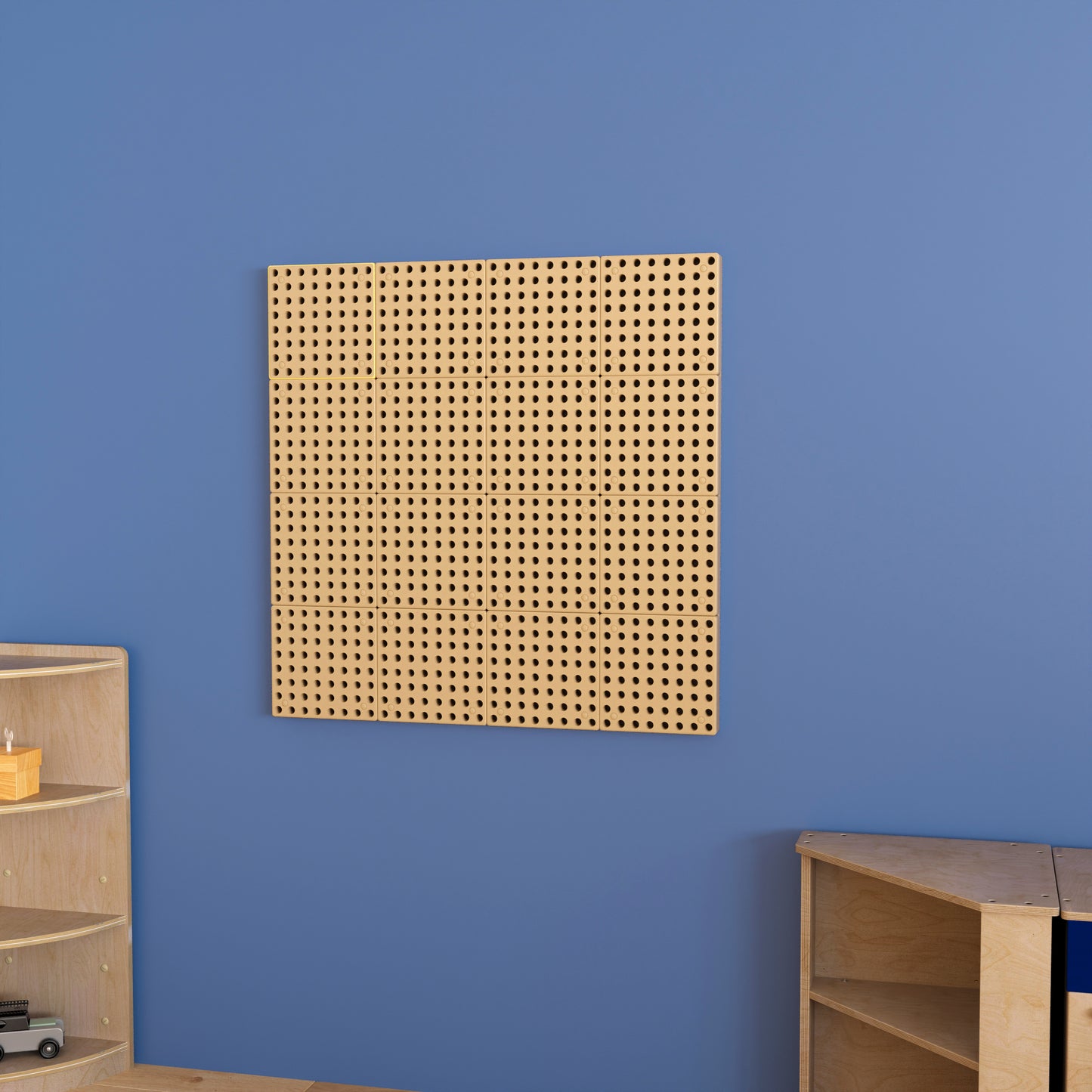 Bright Beginnings Commercial Grade Multipurpose Modular STEAM Wall Peg System Panel - 31.5"L x 31.5"H, Natural Natural