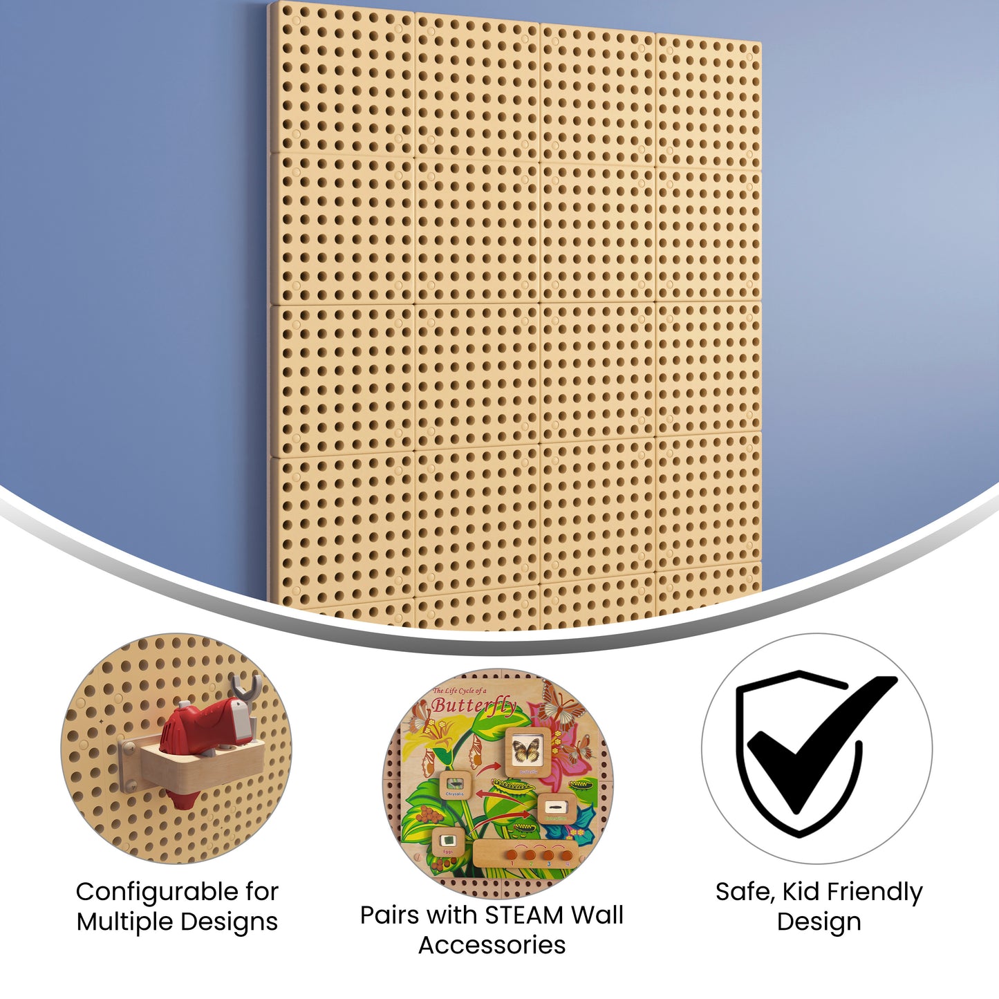Bright Beginnings Commercial Grade Multipurpose Modular STEAM Wall Peg System Panel - 31.5"L x 47.2"H, Natural Natural MK-ME10971-GG