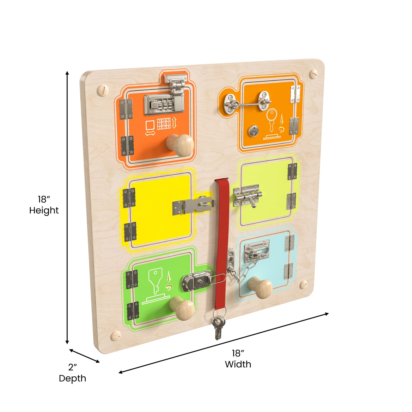 Bright Beginnings Commercial Grade STEAM Wall Activity Board with Natural Finish and Multicolor Accents, Locks and Buckles Beech/Multi