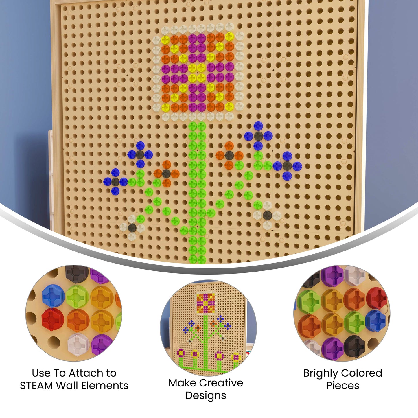 Bright Beginnings Commercial Grade Modular STEAM Wall 512 Piece Multicolor Screw Accessory Pack (STEAM Wall Not Included) Multi