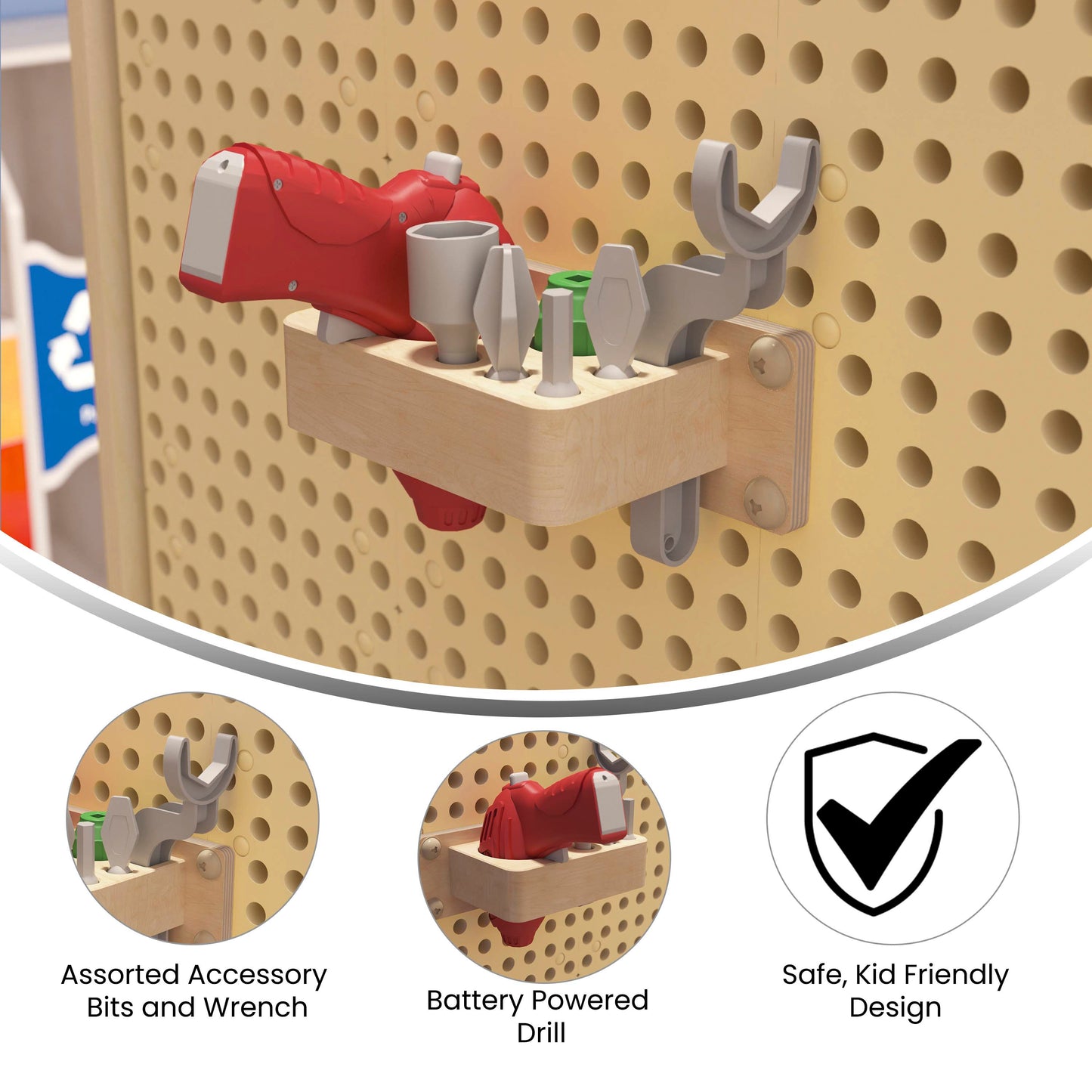 Bright Beginnings Commercial Grade 8 Piece Tools & Holder Accessory Set for Modular STEAM Wall Systems (Not Included) with Working Drill Multi