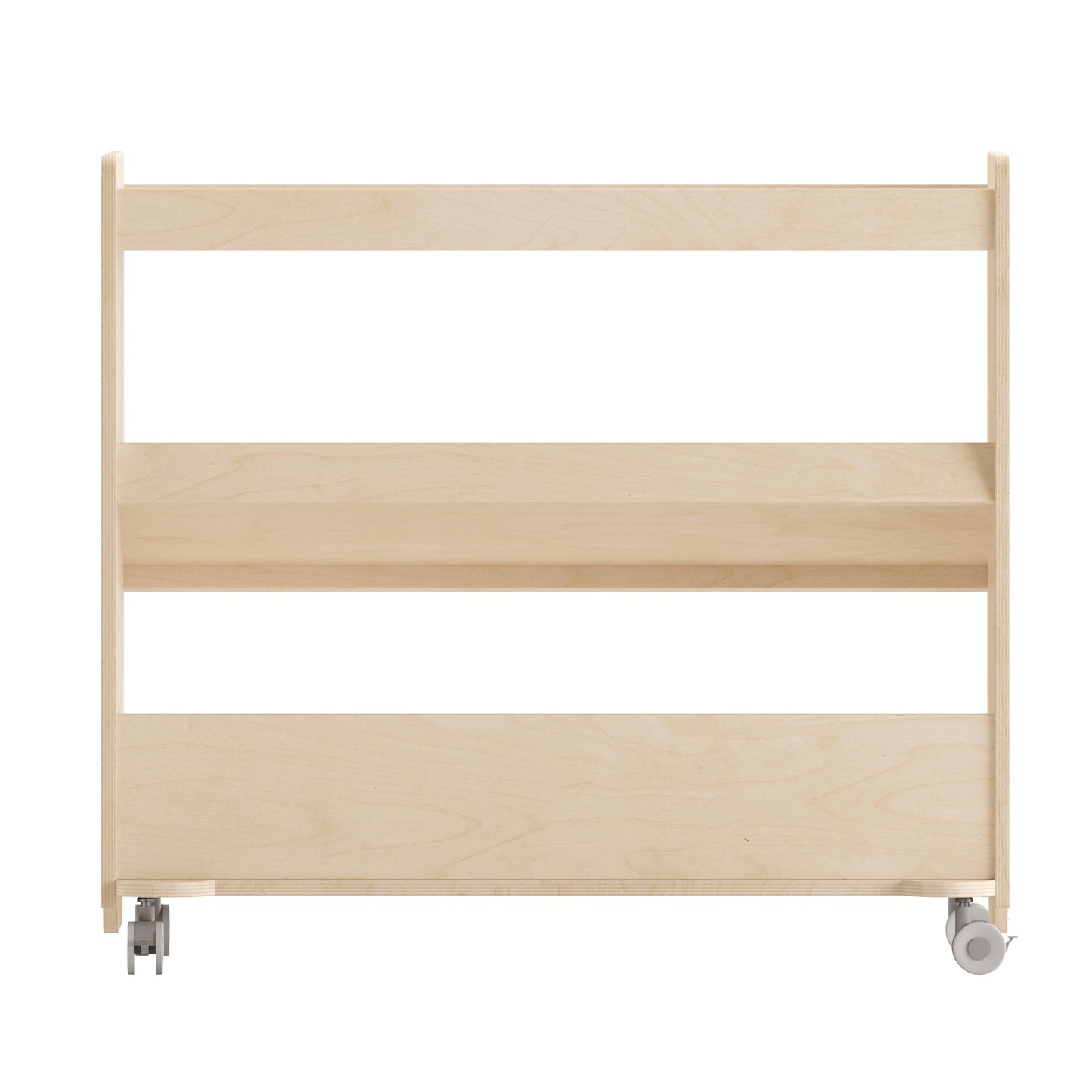 Bright Beginnings Commercial Space Saving Wooden Mobile Classroom Storage Cart, 3 Angled Shelves, Locking Caster Wheels, Kid Friendly Design, Natural Beech