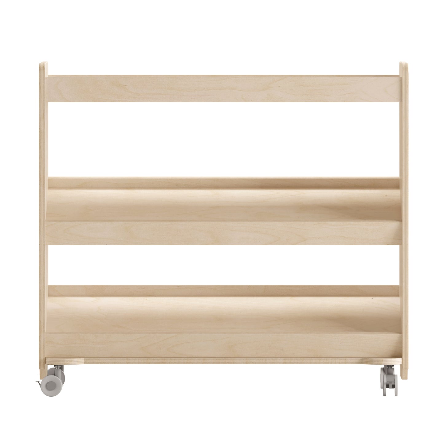 Bright Beginnings Commercial Space Saving Wooden Mobile Classroom Storage Cart, 3 Angled Shelves, Locking Caster Wheels, Kid Friendly Design, Natural Beech