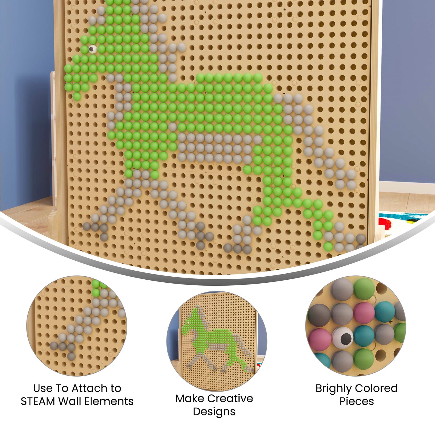 Bright Beginnings Commercial Grade 512 Piece Peg Accessory Pack for Modular STEAM Walls (Not Included) - Pastel Multi Pastel