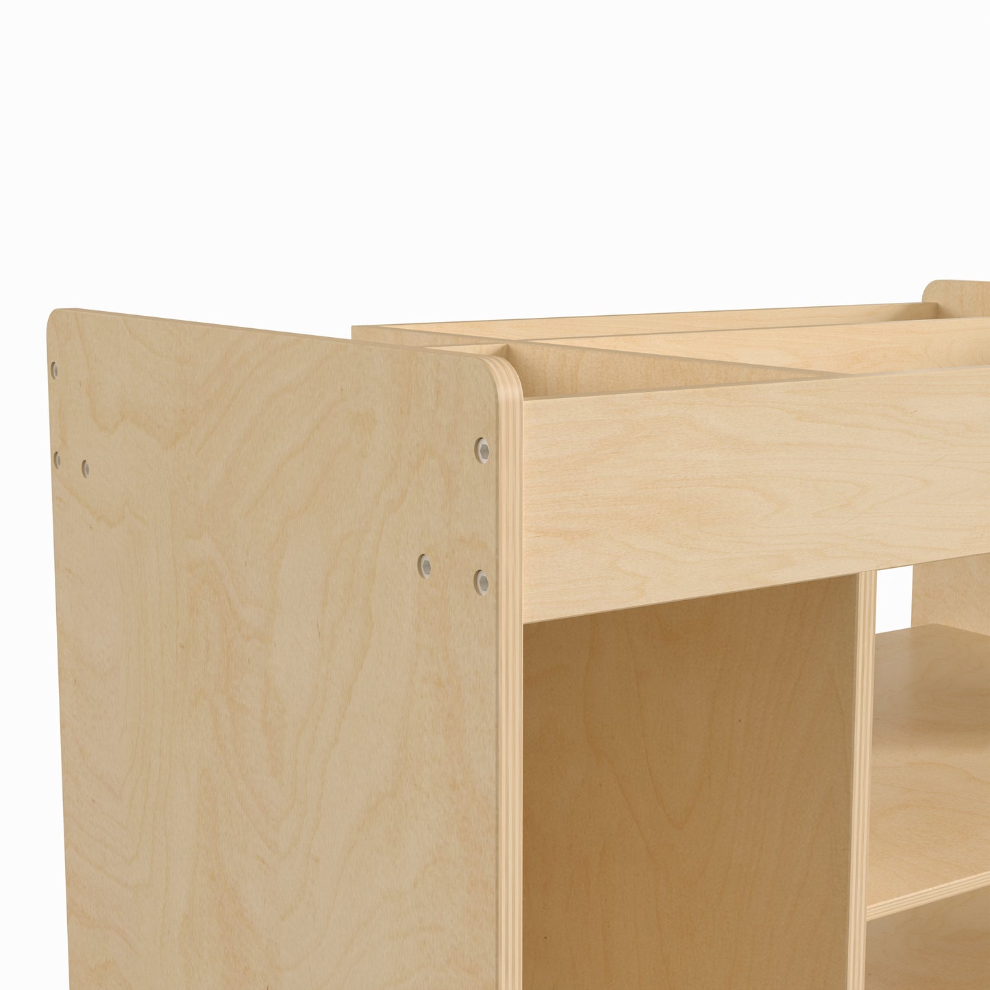 Bright Beginnings Commercial Wooden Mobile Storage Cart with Space Saving Vertical and Horizontal Storage Compartments, Locking Caster Wheels, Natural Beech