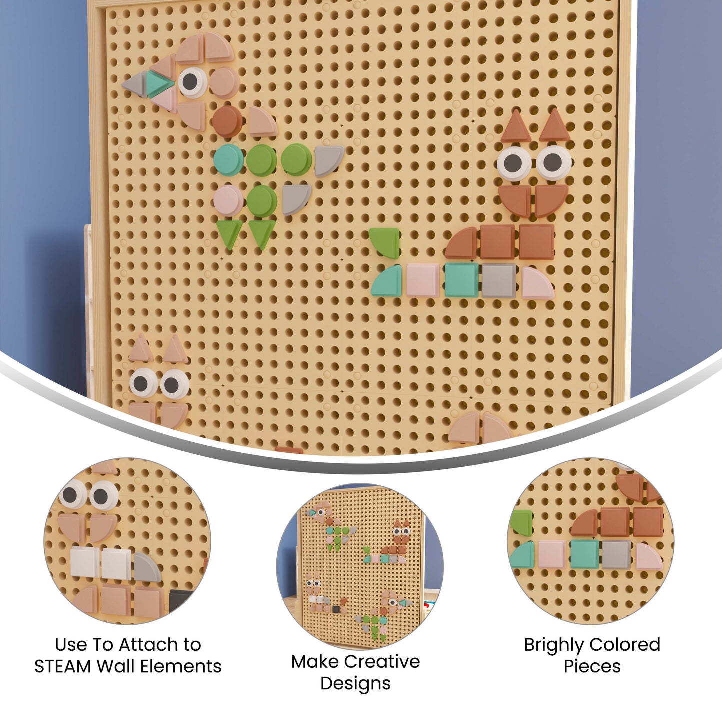 Bright Beginnings Commercial Grade Pastel 256 Piece Shape Set for Modular STEAM Wall Systems (Not Included) Multi Pastel