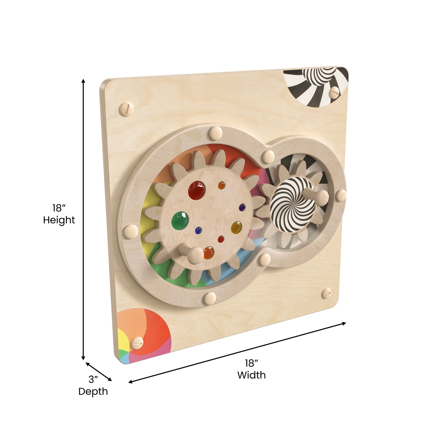 Bright Beginnings Commercial Grade STEAM Wall Activity Board with Natural Finish and Multicolor Accents, Turning Gears Beech