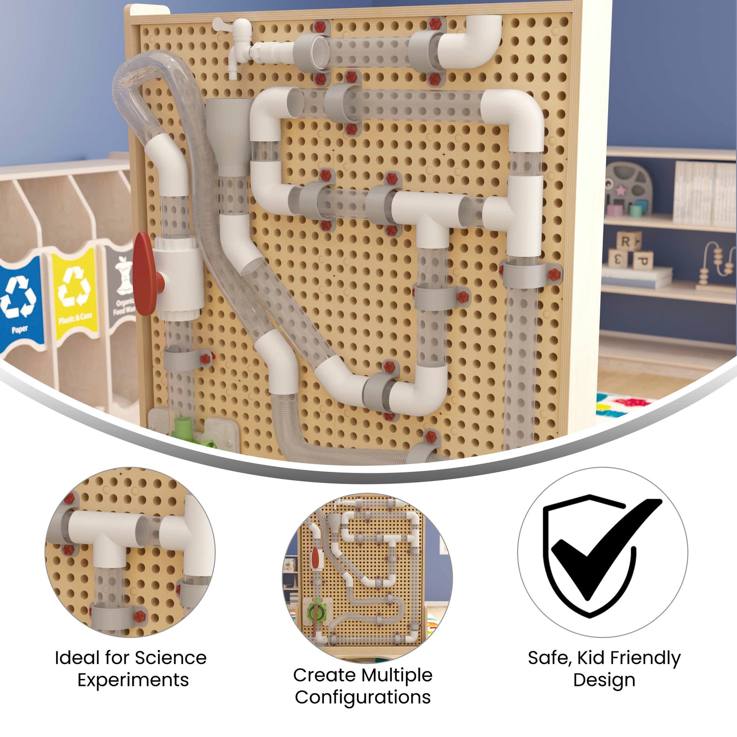 Bright Beginnings Commercial Grade 80 Piece Pipe Builder Set for Modular STEAM Wall Systems (Not Included) Multi
