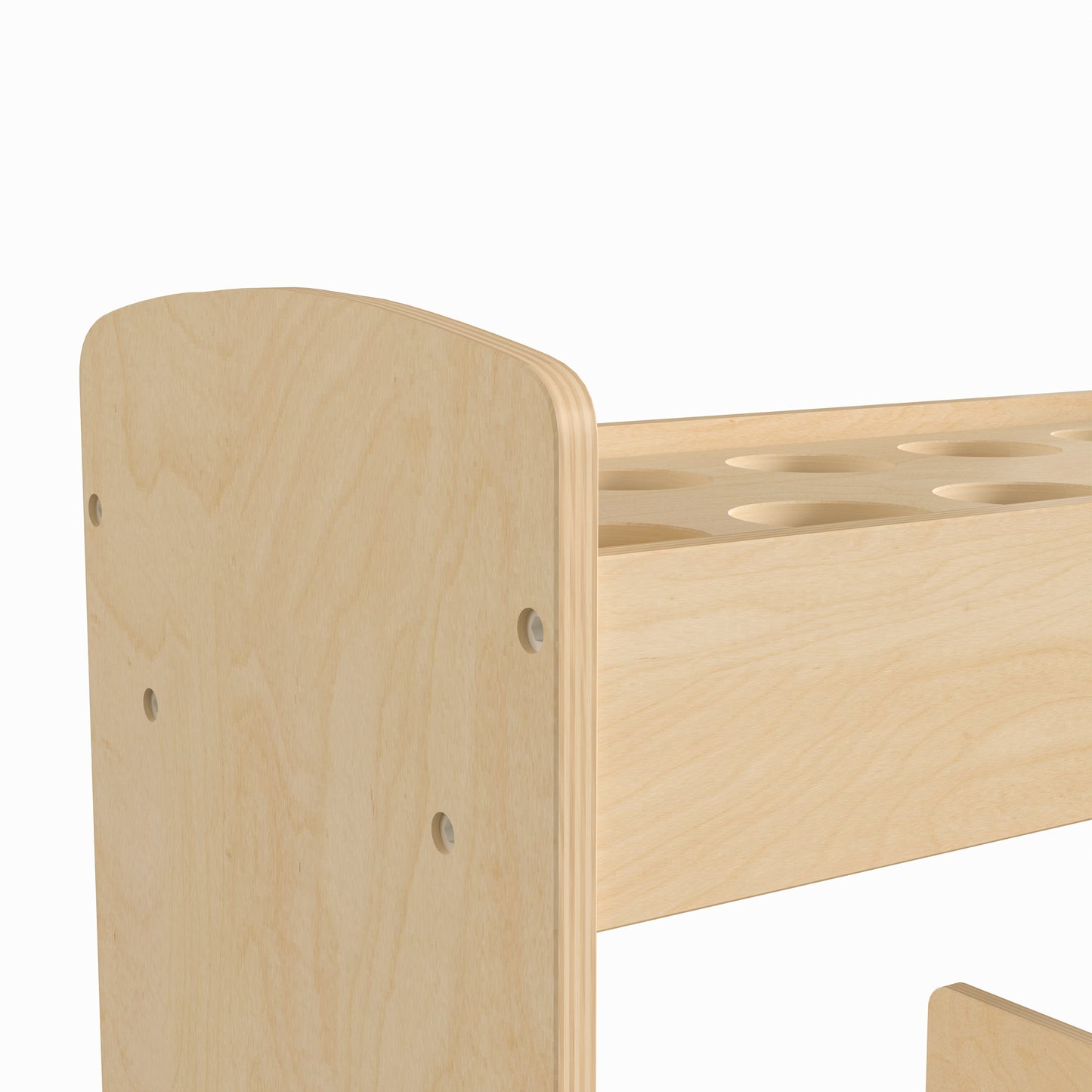Bright Beginnings Commercial Wood Double Sided Mobile Storage Cart, 14 Round Storage Compartments, 4 Storage Shelves, Locking Caster Wheels, Natural Beech