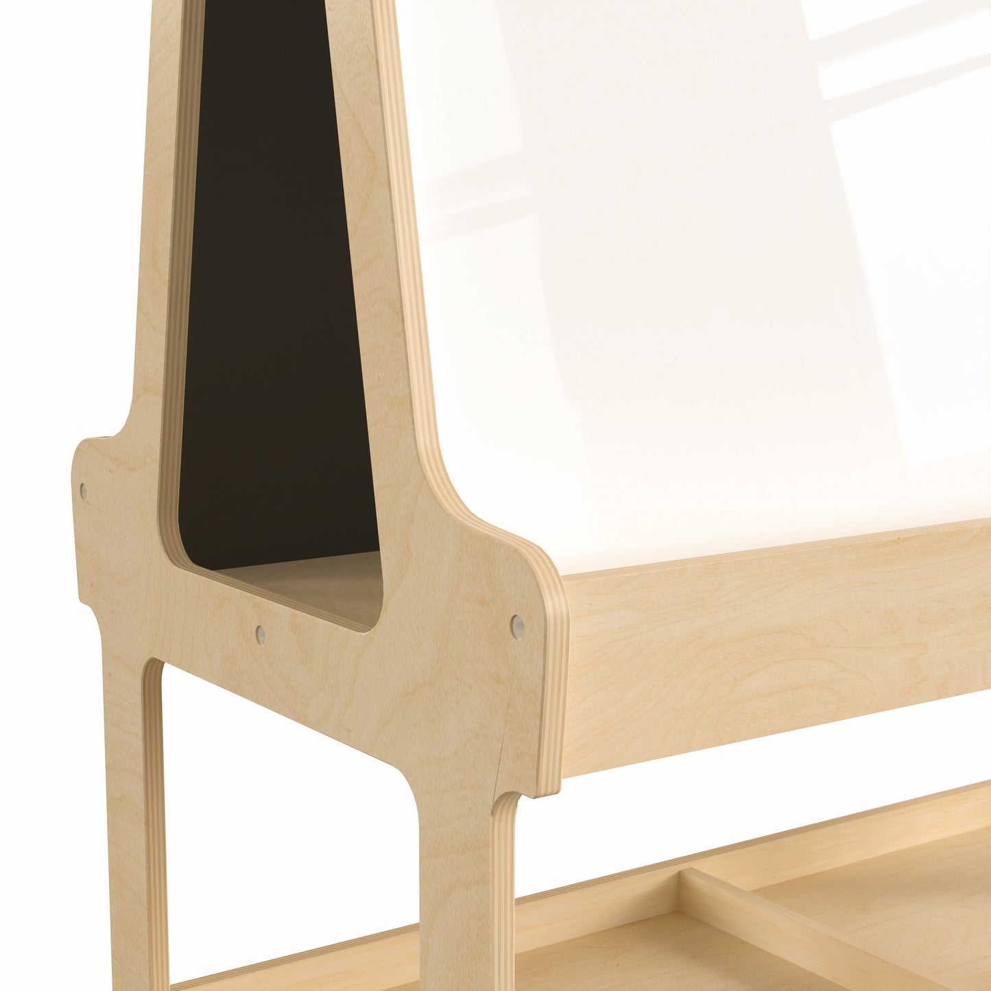 Bright Beginnings Commercial Wooden Mobile Dual Sided 4 Person Art Station with Locking Caster Wheels and Bottom Shelf Storage, Natural Beech