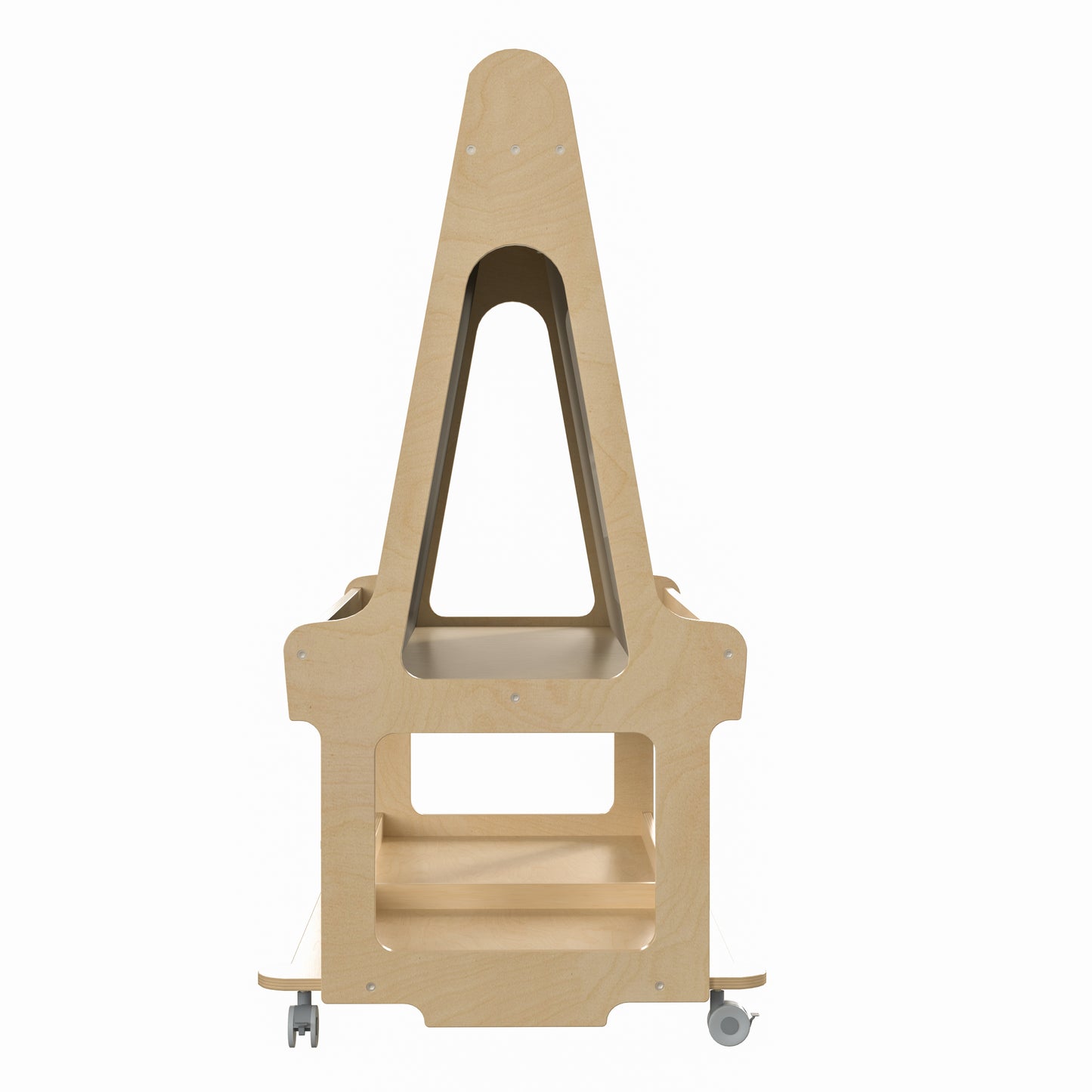 Bright Beginnings Commercial Wooden Mobile Dual Sided 4 Person Art Station with Locking Caster Wheels and Bottom Shelf Storage, Natural Beech