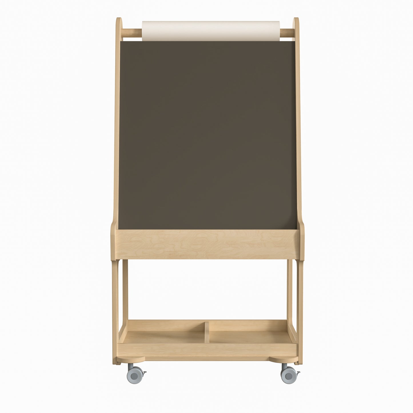 Bright Beginnings Commercial Wooden Mobile Dual Sided 2 Person Art Station with Locking Caster Wheels and Bottom Shelf Storage, Natural Beech