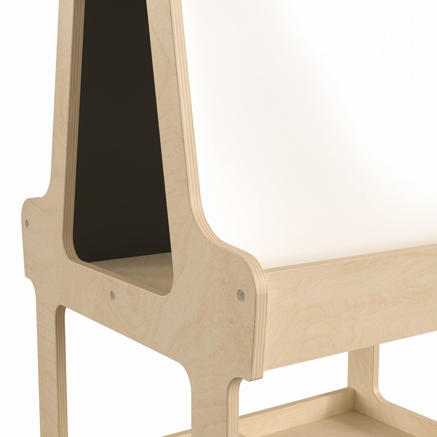Bright Beginnings Commercial Wooden Mobile Dual Sided 2 Person Art Station with Locking Caster Wheels and Bottom Shelf Storage, Natural Beech