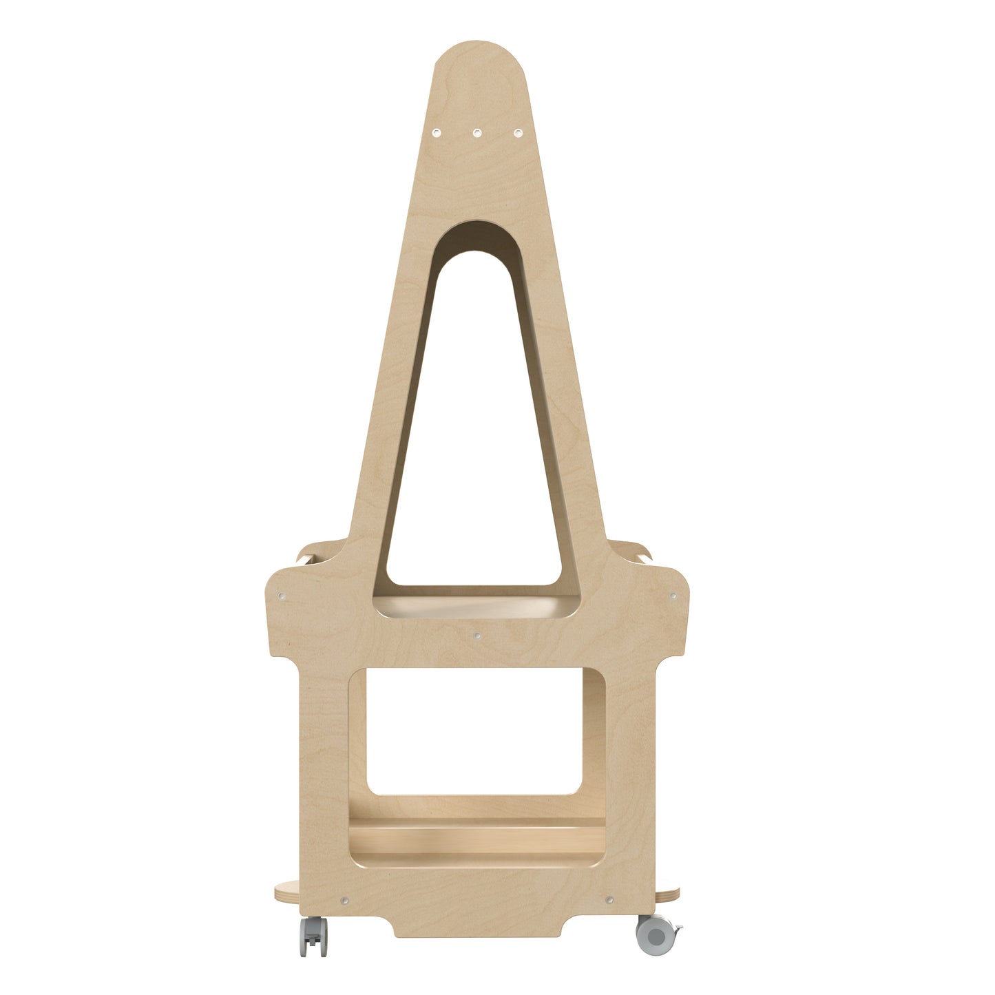Bright Beginnings Commercial Wooden Mobile Dual Sided 2 Person Art Station with Locking Caster Wheels and Bottom Shelf Storage, Natural Beech