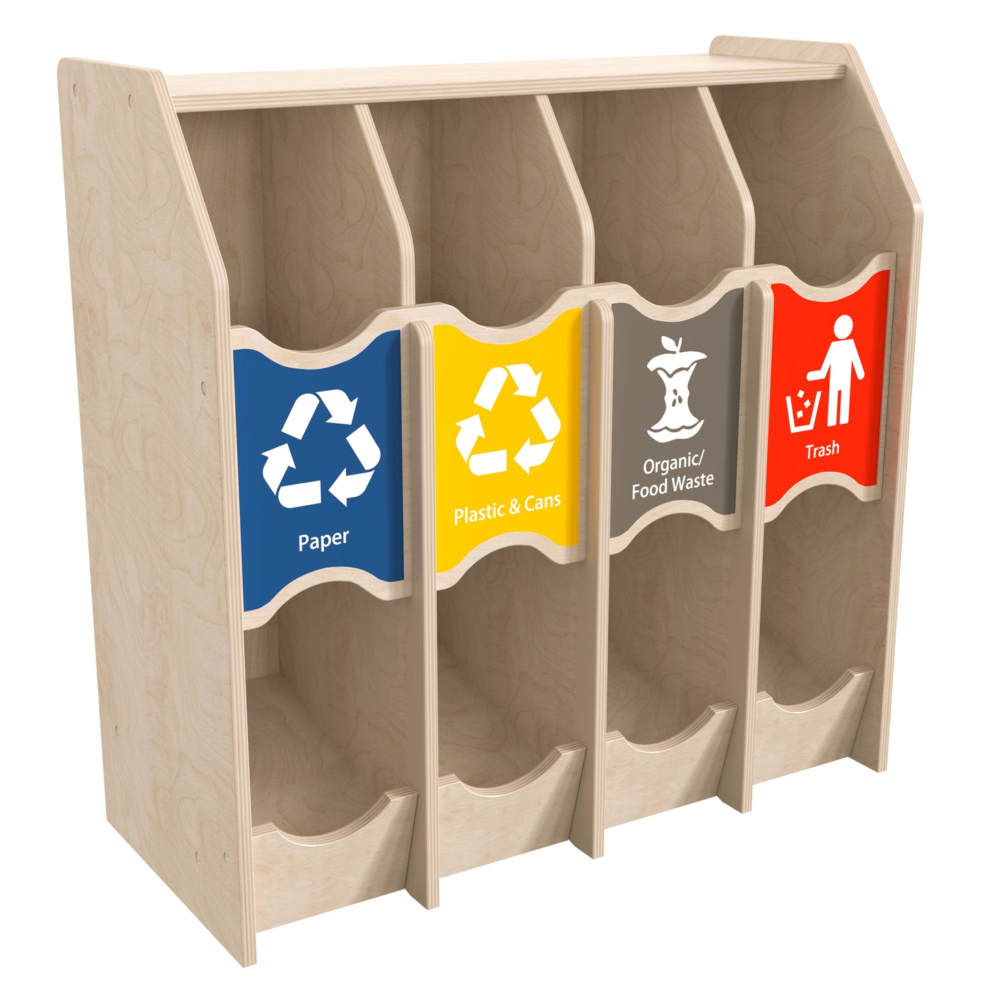 Bright Beginnings Commercial Grade Wooden Pretend Play Recycling Station for Children Beech