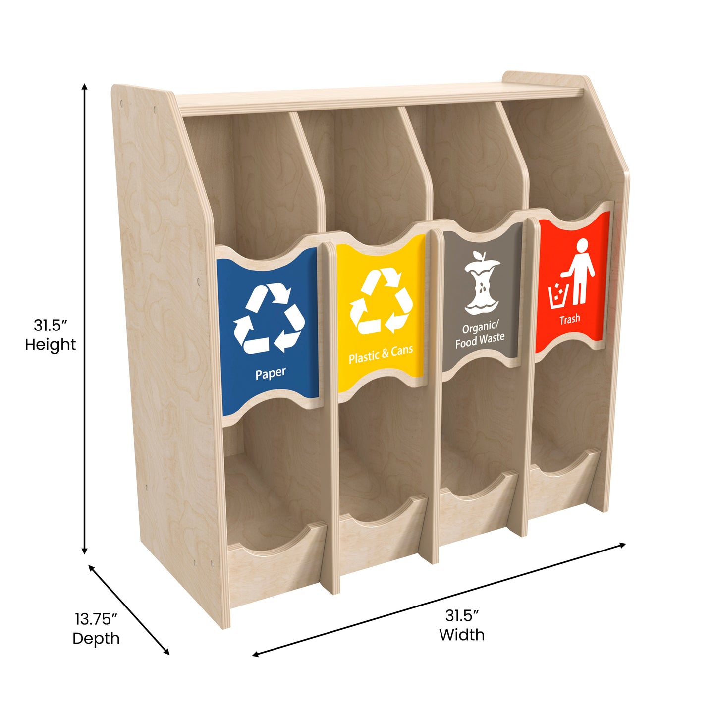 Bright Beginnings Commercial Grade Wooden Pretend Play Recycling Station for Children Beech
