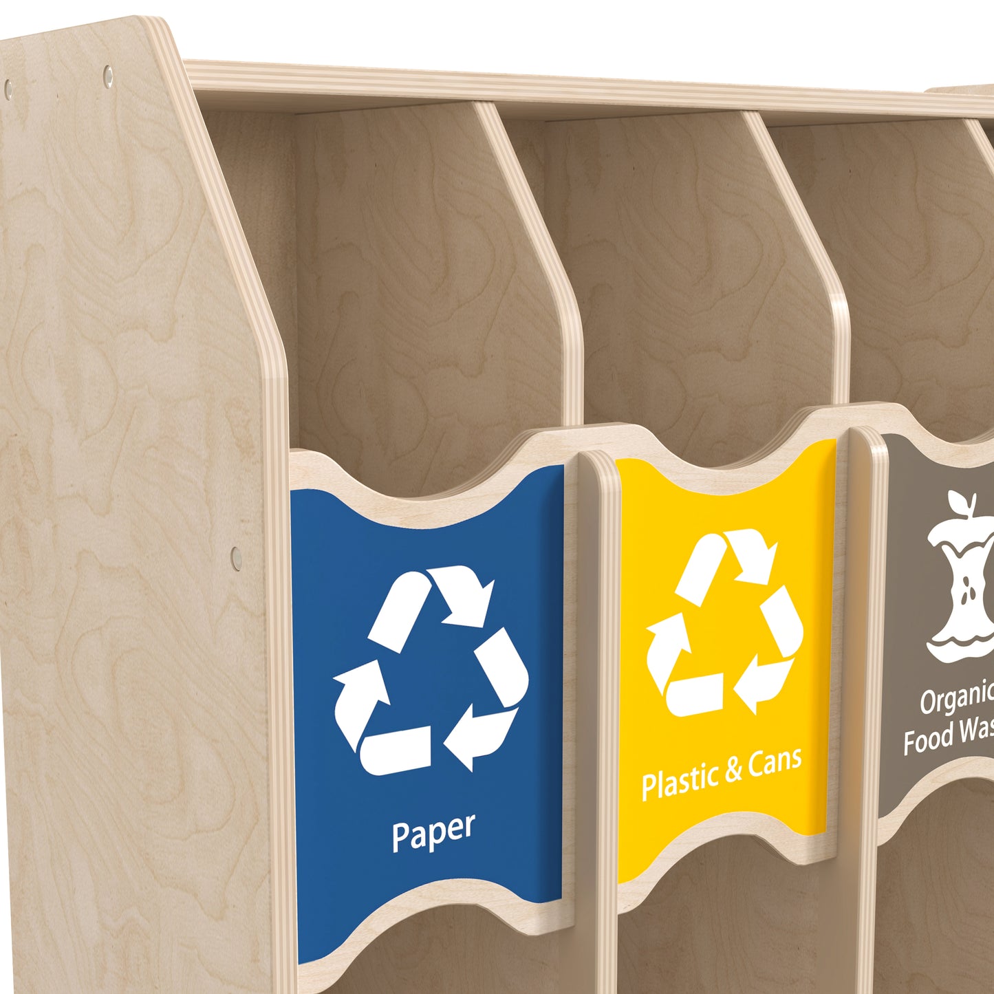 Bright Beginnings Commercial Grade Wooden Pretend Play Recycling Station for Children Beech