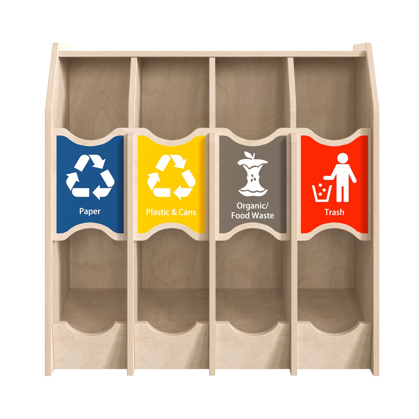 Bright Beginnings Commercial Grade Wooden Pretend Play Recycling Station for Children Beech