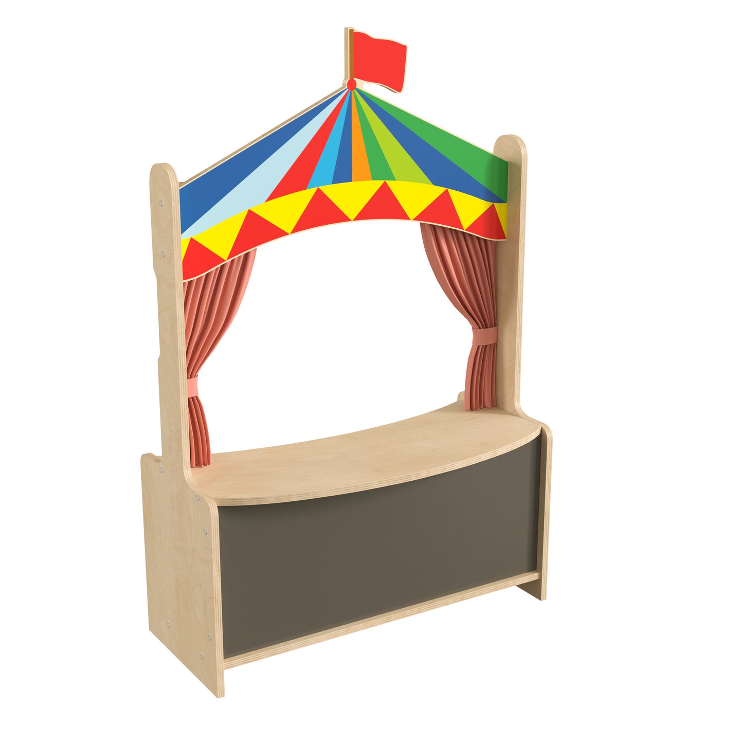 Bright Beginnings Wooden Puppet Theater with Removable Curtains and Bottom Magnetic Chalkboard, Natural Beech