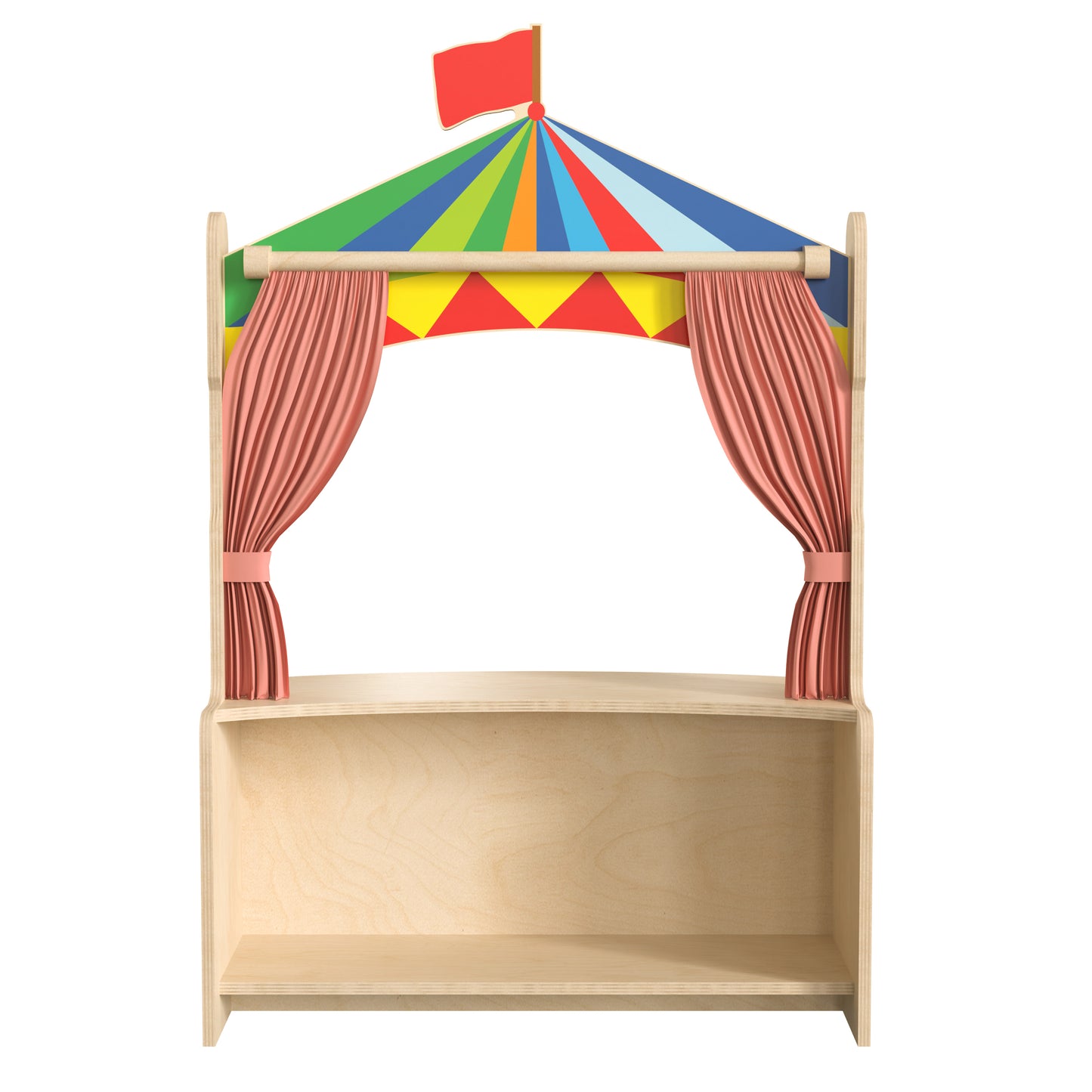 Bright Beginnings Wooden Puppet Theater with Removable Curtains and Bottom Magnetic Chalkboard, Natural Beech