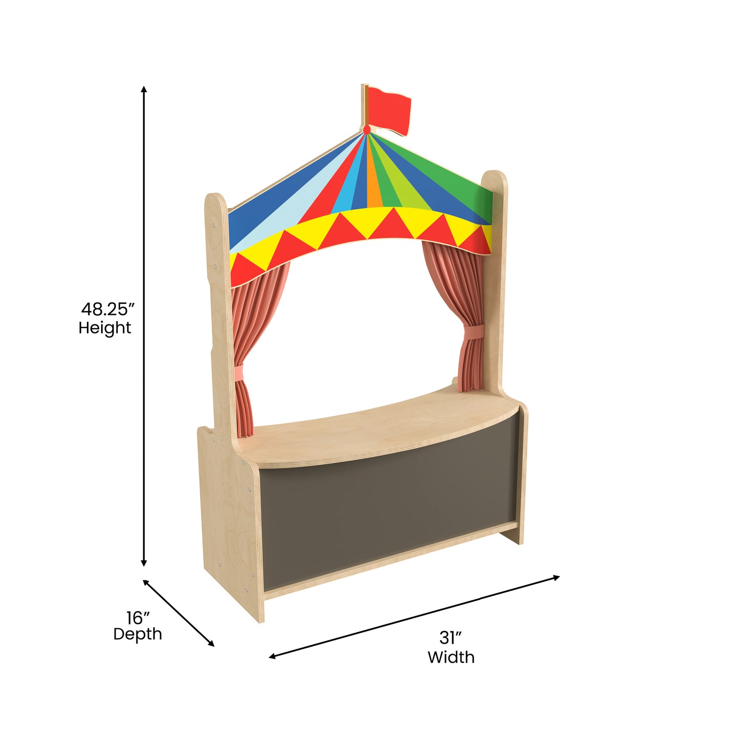 Bright Beginnings Wooden Puppet Theater with Removable Curtains and Bottom Magnetic Chalkboard, Natural Beech
