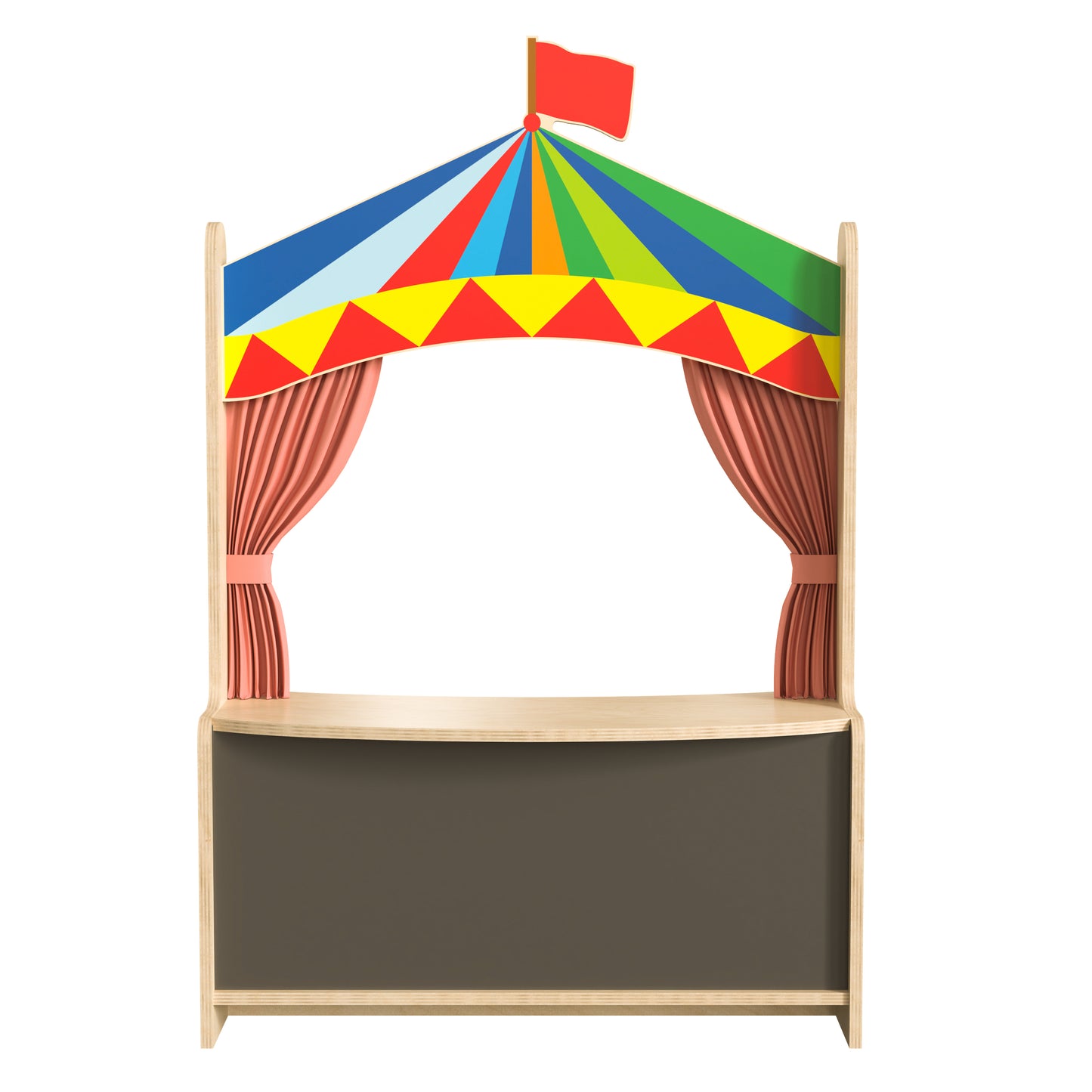 Bright Beginnings Wooden Puppet Theater with Removable Curtains and Bottom Magnetic Chalkboard, Natural Beech