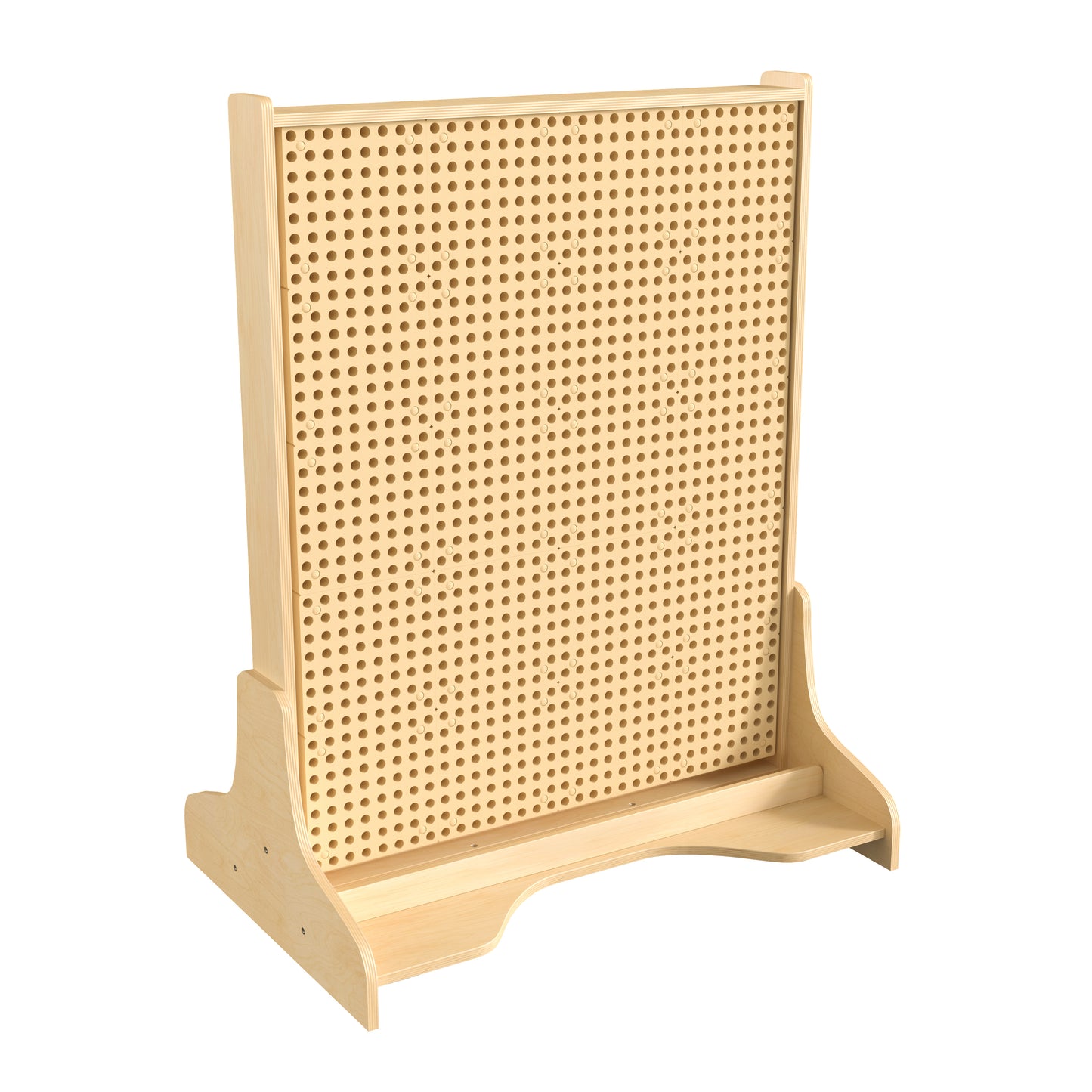 Bright Beginnings Commercial Grade Natural Finish Wooden Double Sided Freestanding STEAM Wall Base with Peg Panels Natural