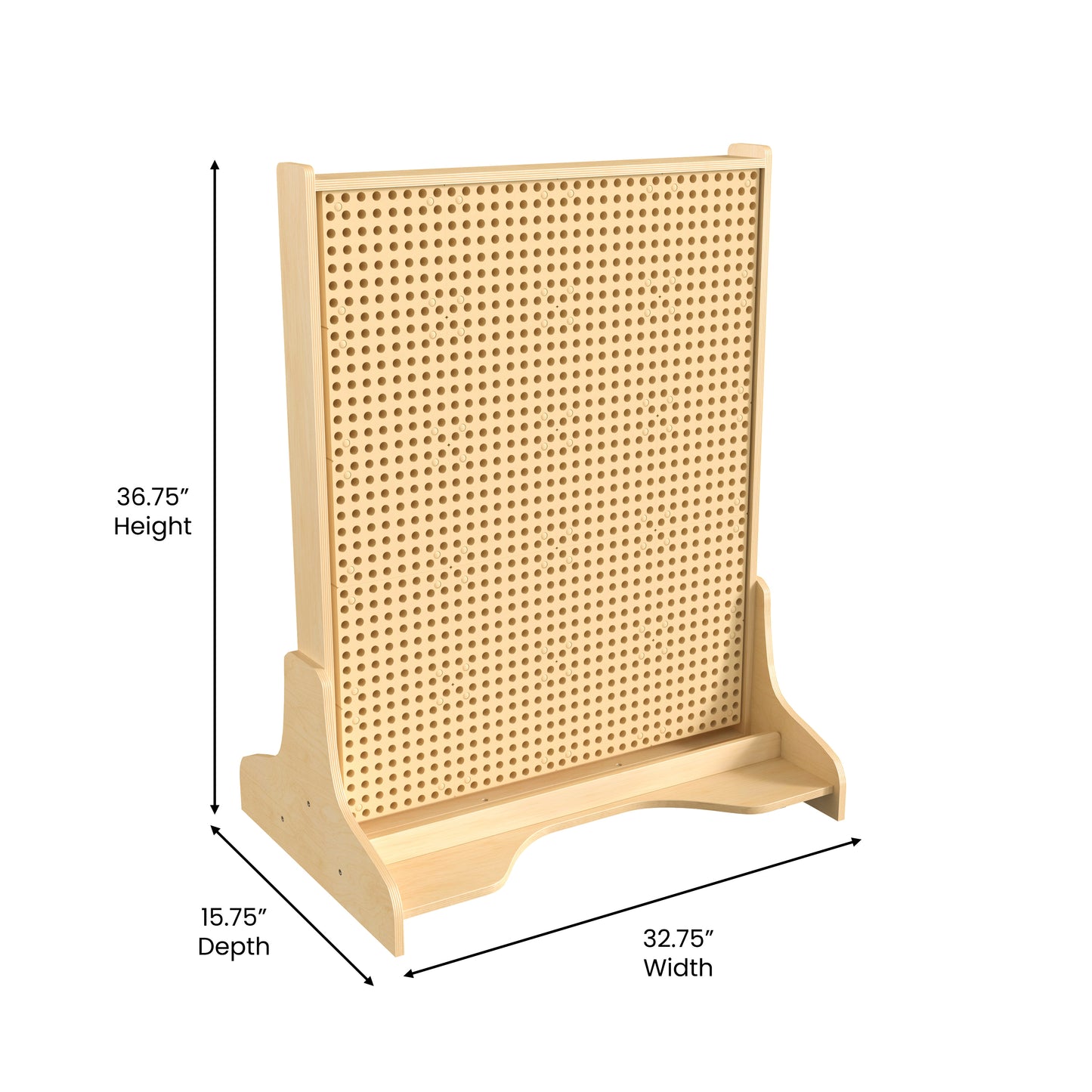 Bright Beginnings Commercial Grade Natural Finish Wooden Double Sided Freestanding STEAM Wall Base with Peg Panels Natural
