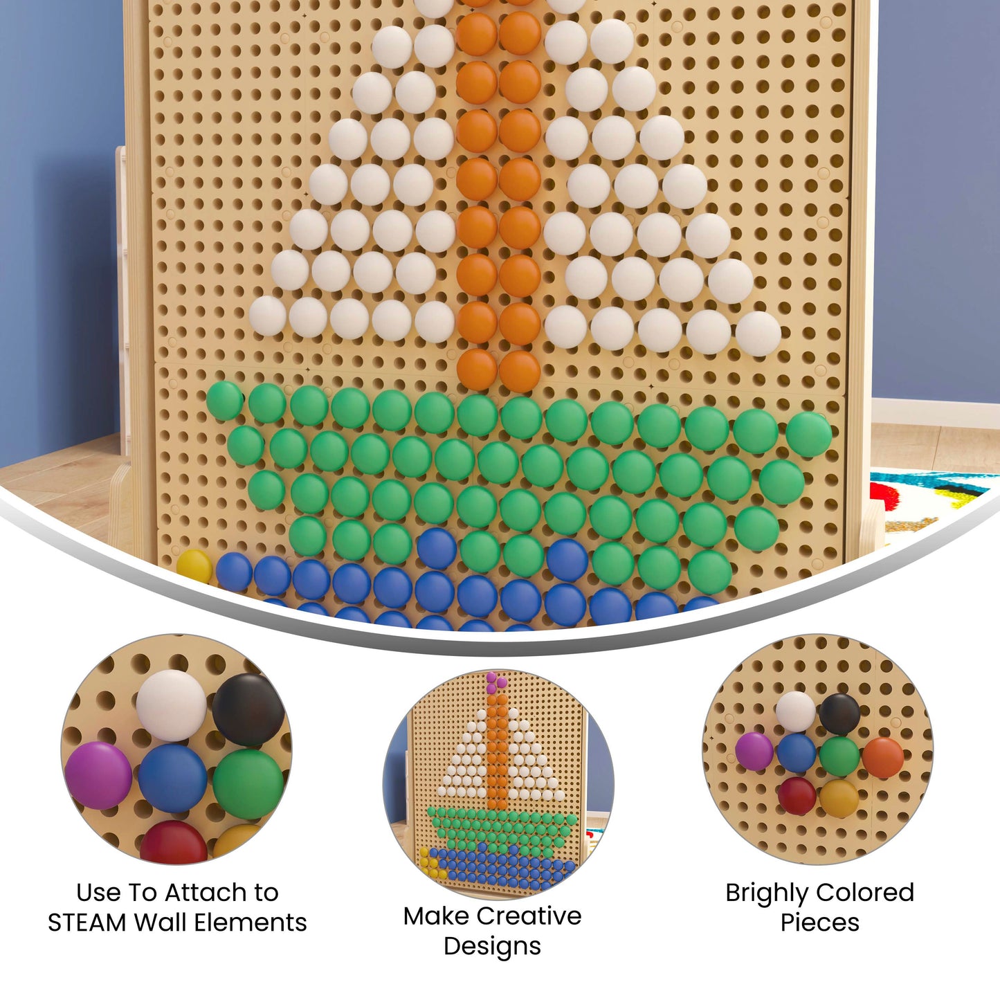 Bright Beginnings Commercial Grade 64 Piece Jumbo Peg Accessory Pack for Modular STEAM Walls (Not Included) - Multicolor Multi