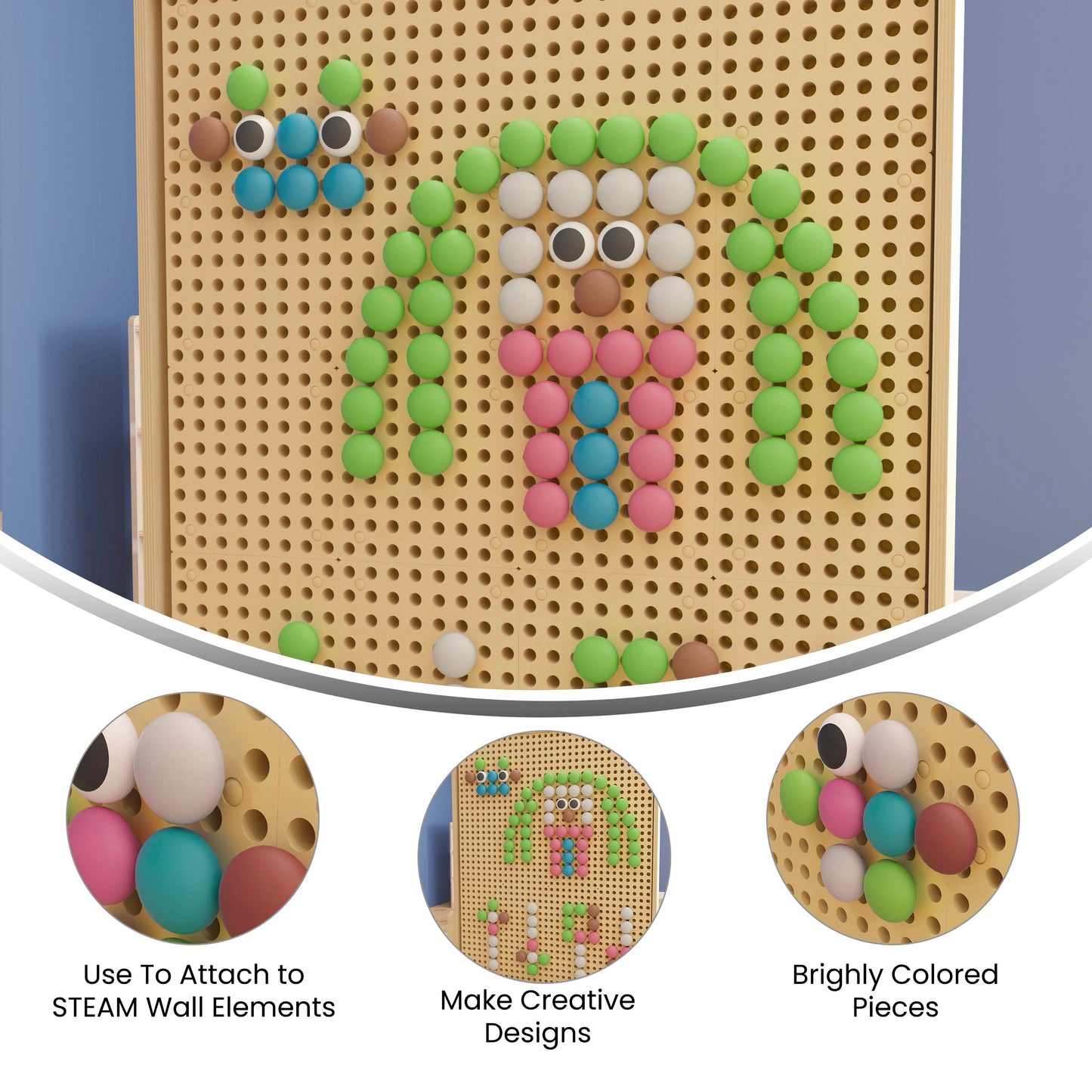 Bright Beginnings Commercial Grade 64 Piece Jumbo Peg Accessory Pack for Modular STEAM Walls (Not Included) - Pastel Multicolor Multi Pastel