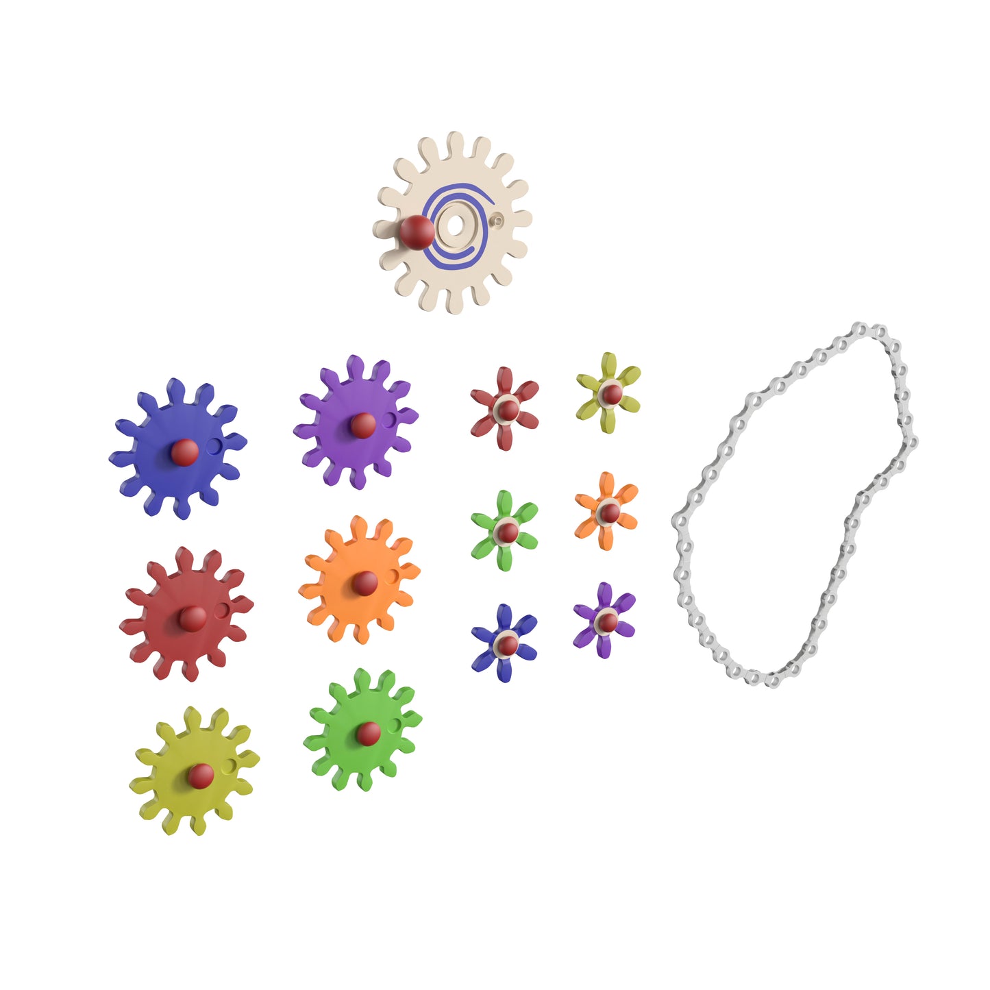 Bright Beginnings Commercial Grade 79 Piece Multicolor Chain and Gears Accessory Set for Modular STEAM Wall Systems (Not Included) Multi