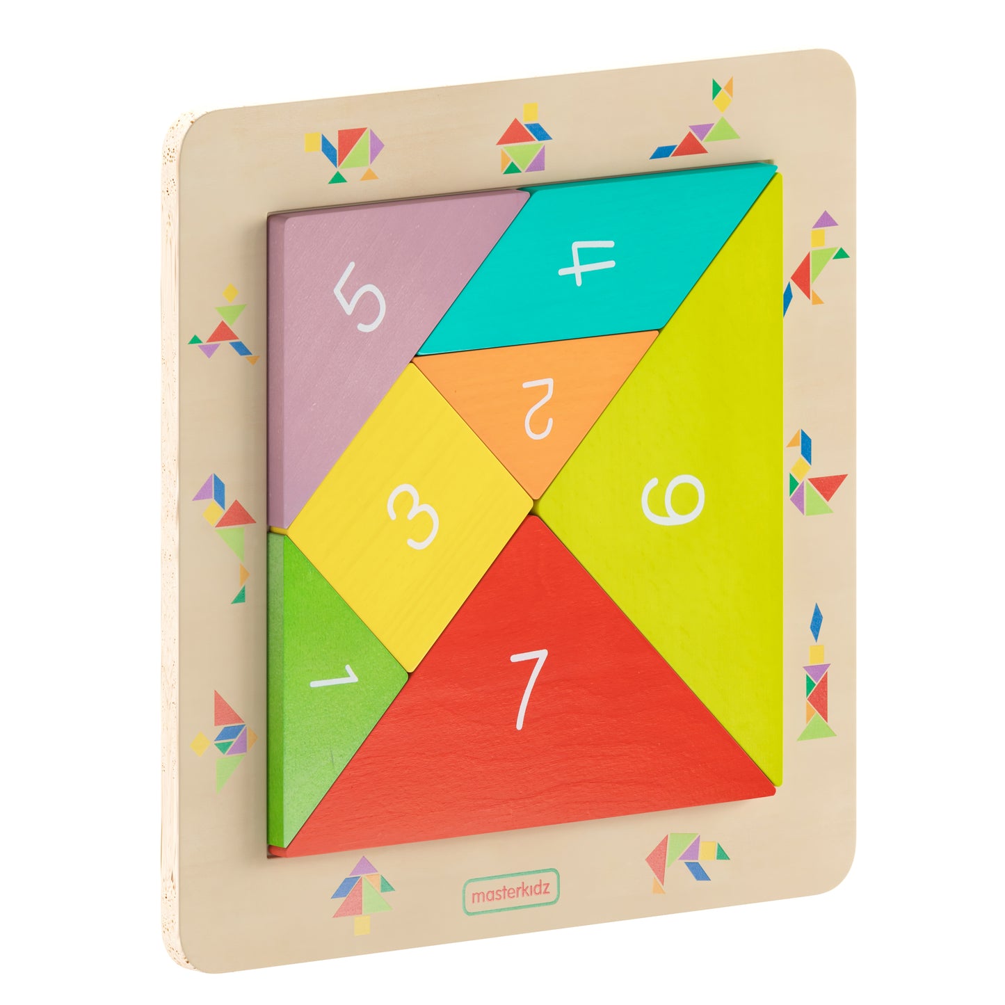 Bright Beginnings Commercial Grade Natural Birch Plywood STEM Tangram Shape Building Learning Board with Colorful Elements Beech