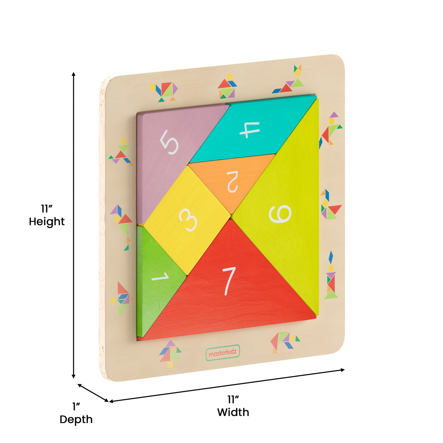 Bright Beginnings Commercial Grade Natural Birch Plywood STEM Tangram Shape Building Learning Board with Colorful Elements Beech