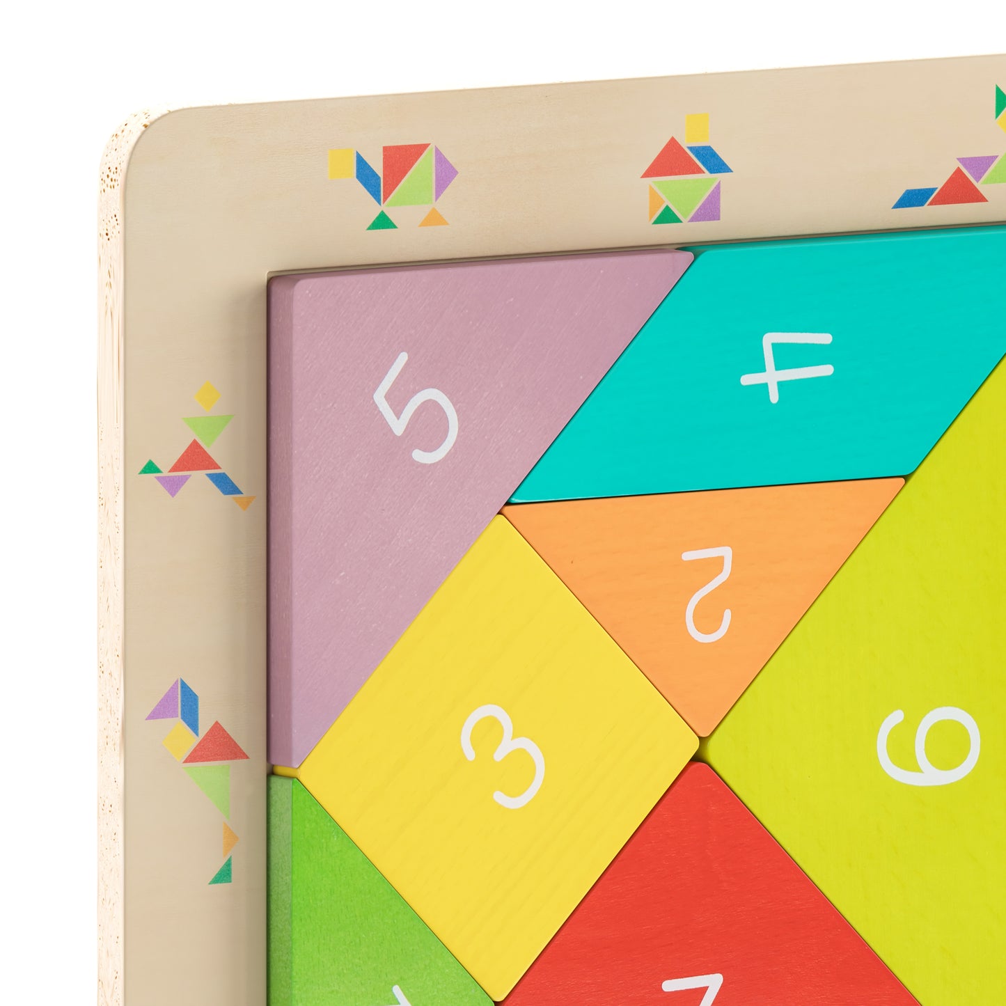 Bright Beginnings Commercial Grade Natural Birch Plywood STEM Tangram Shape Building Learning Board with Colorful Elements Beech