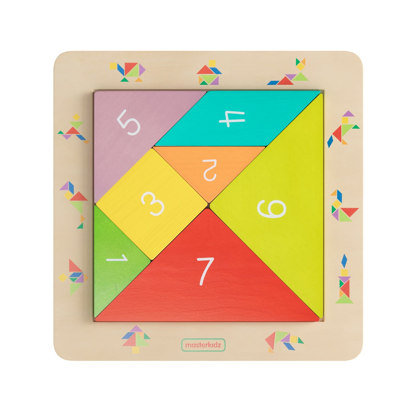 Bright Beginnings Commercial Grade Natural Birch Plywood STEM Tangram Shape Building Learning Board with Colorful Elements Beech