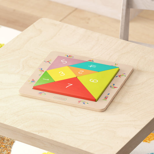 Bright Beginnings Commercial Grade Natural Birch Plywood STEM Tangram Shape Building Learning Board with Colorful Elements Beech