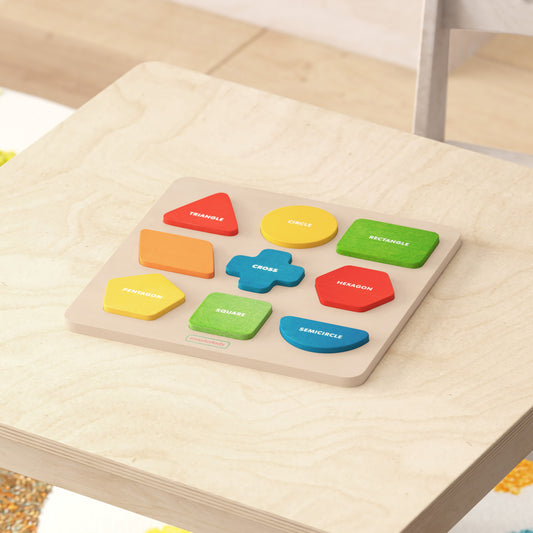 Bright Beginnings Commercial Grade Birch Plywood STEM Sorting Shapes and Colors Puzzle Board, Natural/Multicolor Beech