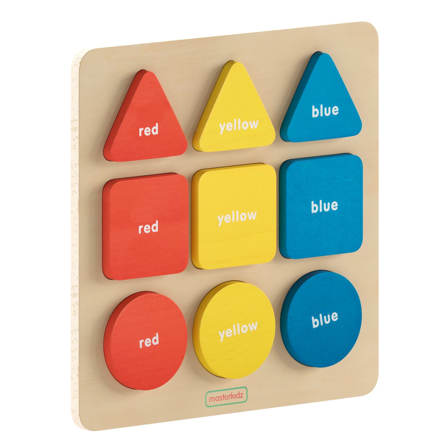 Bright Beginnings Commercial Grade Birch Plywood STEM Basic Shapes and Colors Puzzle Board, Natural/Multicolor Beech MK-MK00590-GG