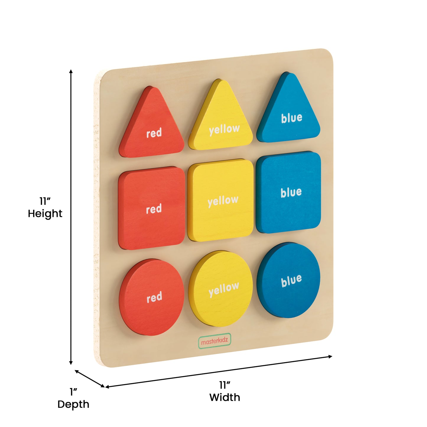 Bright Beginnings Commercial Grade Birch Plywood STEM Basic Shapes and Colors Puzzle Board, Natural/Multicolor Beech MK-MK00590-GG